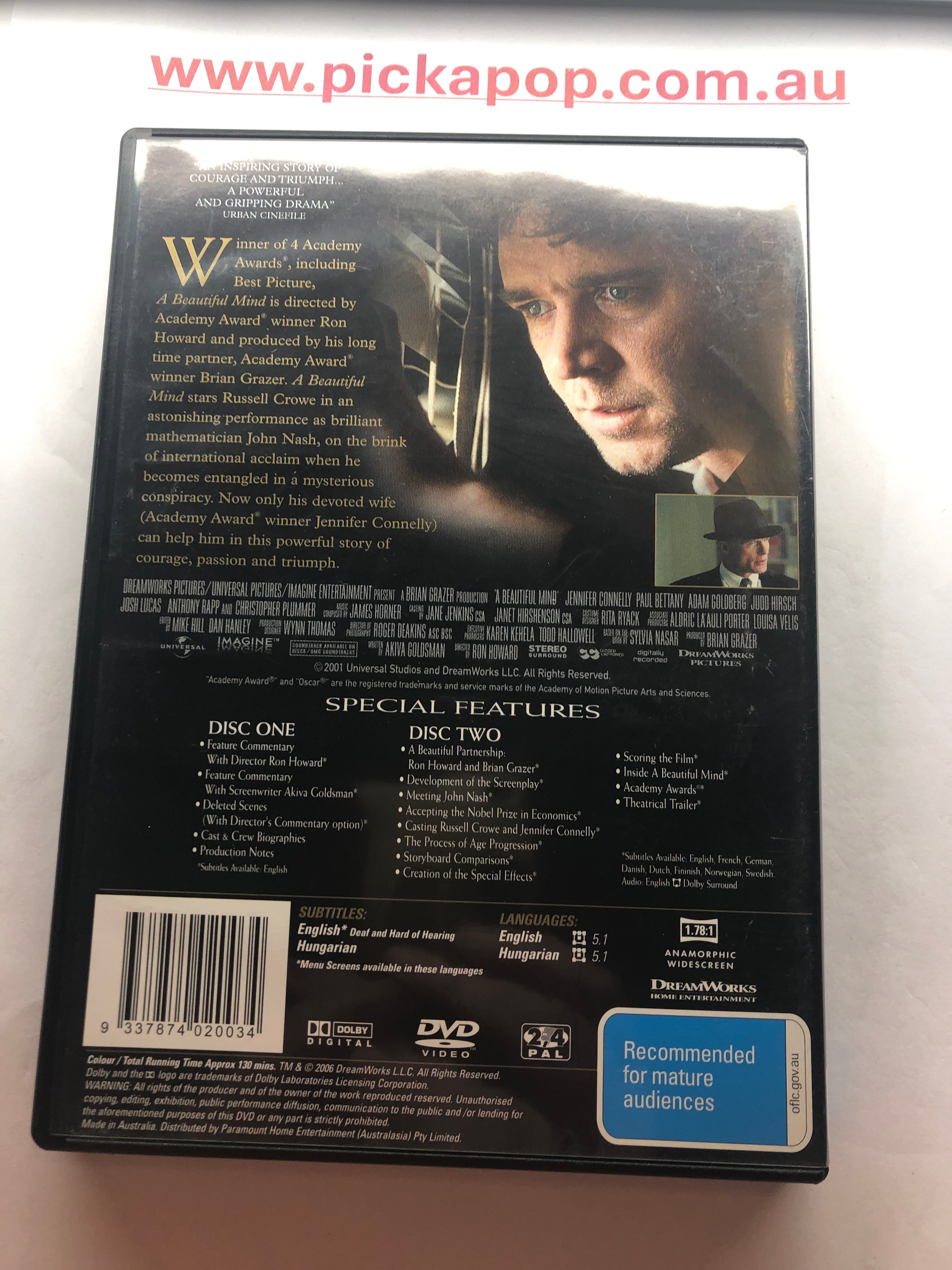 A BEAUTIFUL MIND - (PAL Region 4) DVD Cleaned and Tested
