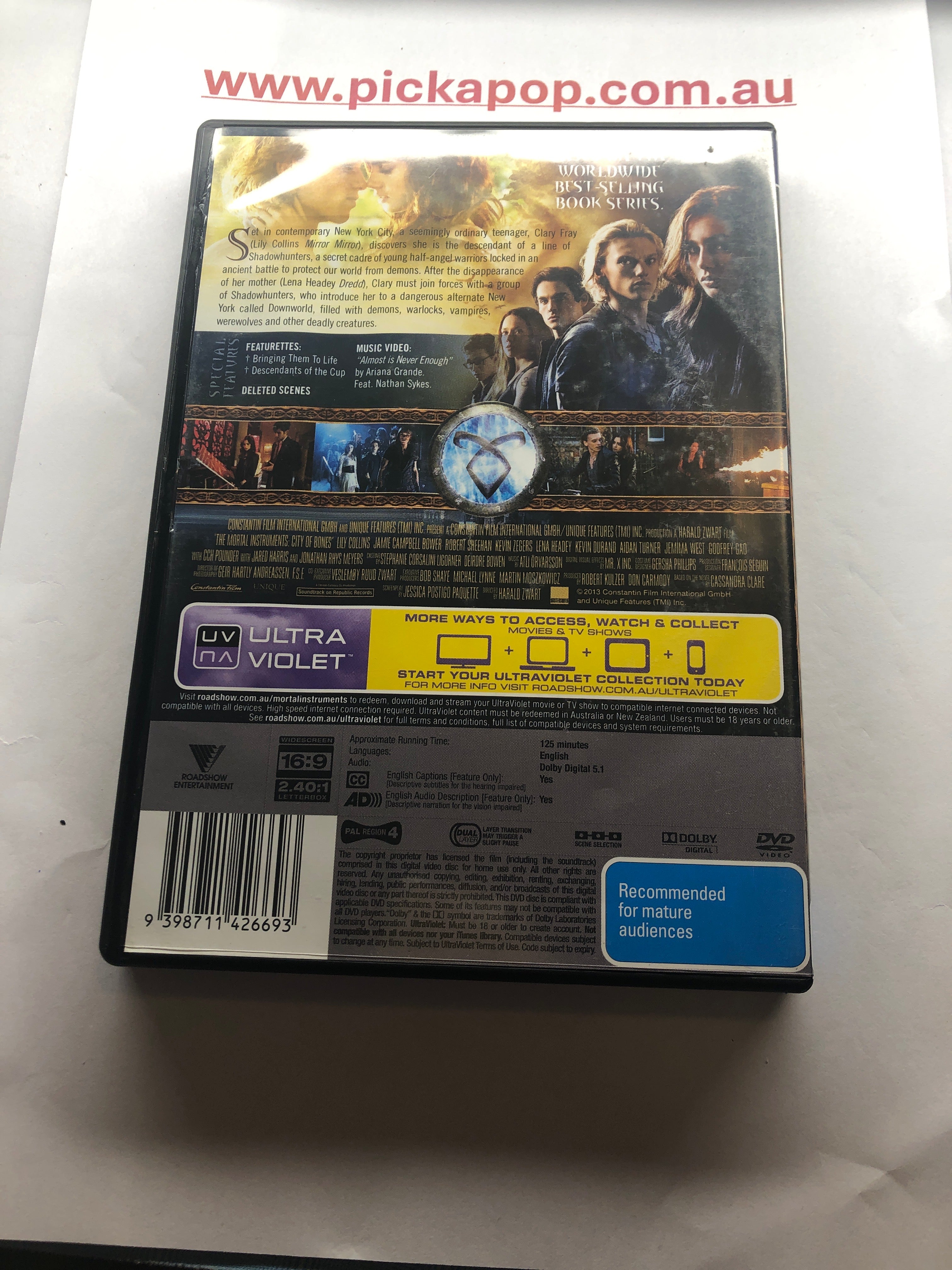 THE MORTAL INSTRUMENTS CITY OF BONES - (PAL Region 4) DVD Cleaned and Tested