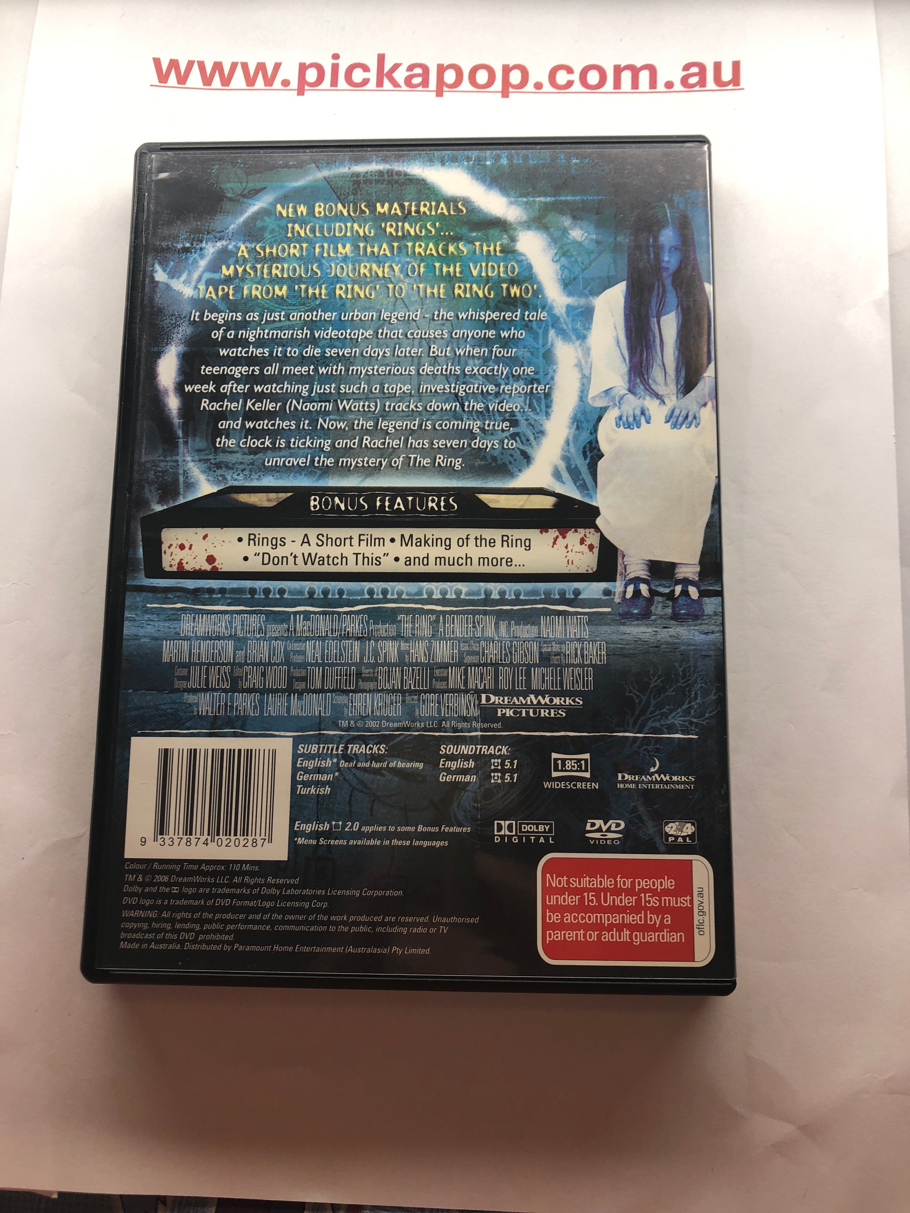 THE RING - (PAL Region 4) DVD Cleaned and Tested