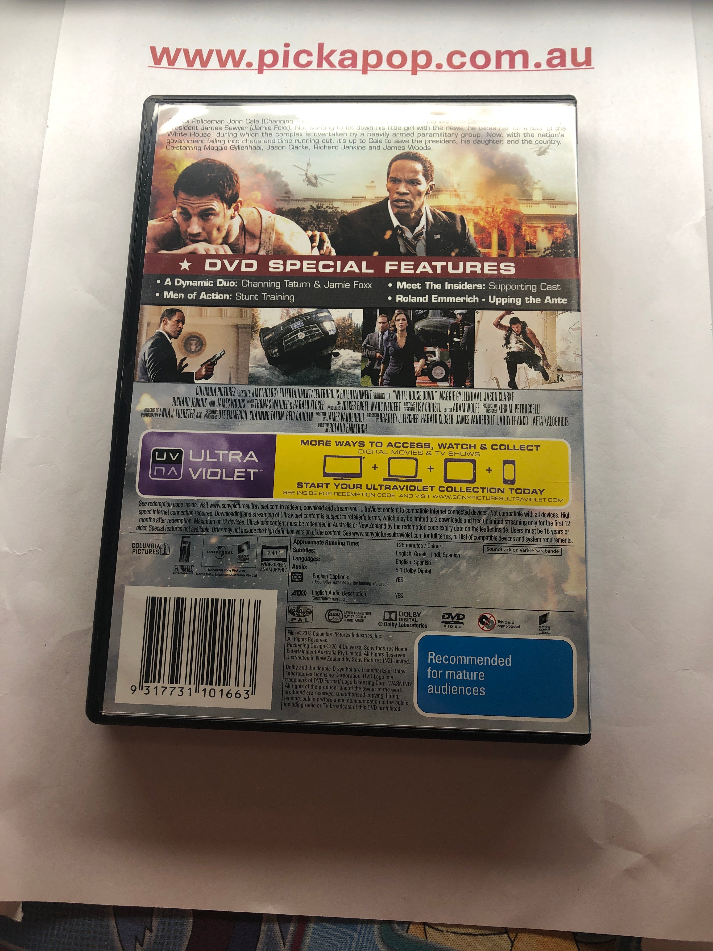 WHITEHOUSEDOWN DVD & ULTRAVIOLET- (PAL Region 4) DVD Cleaned and Tested