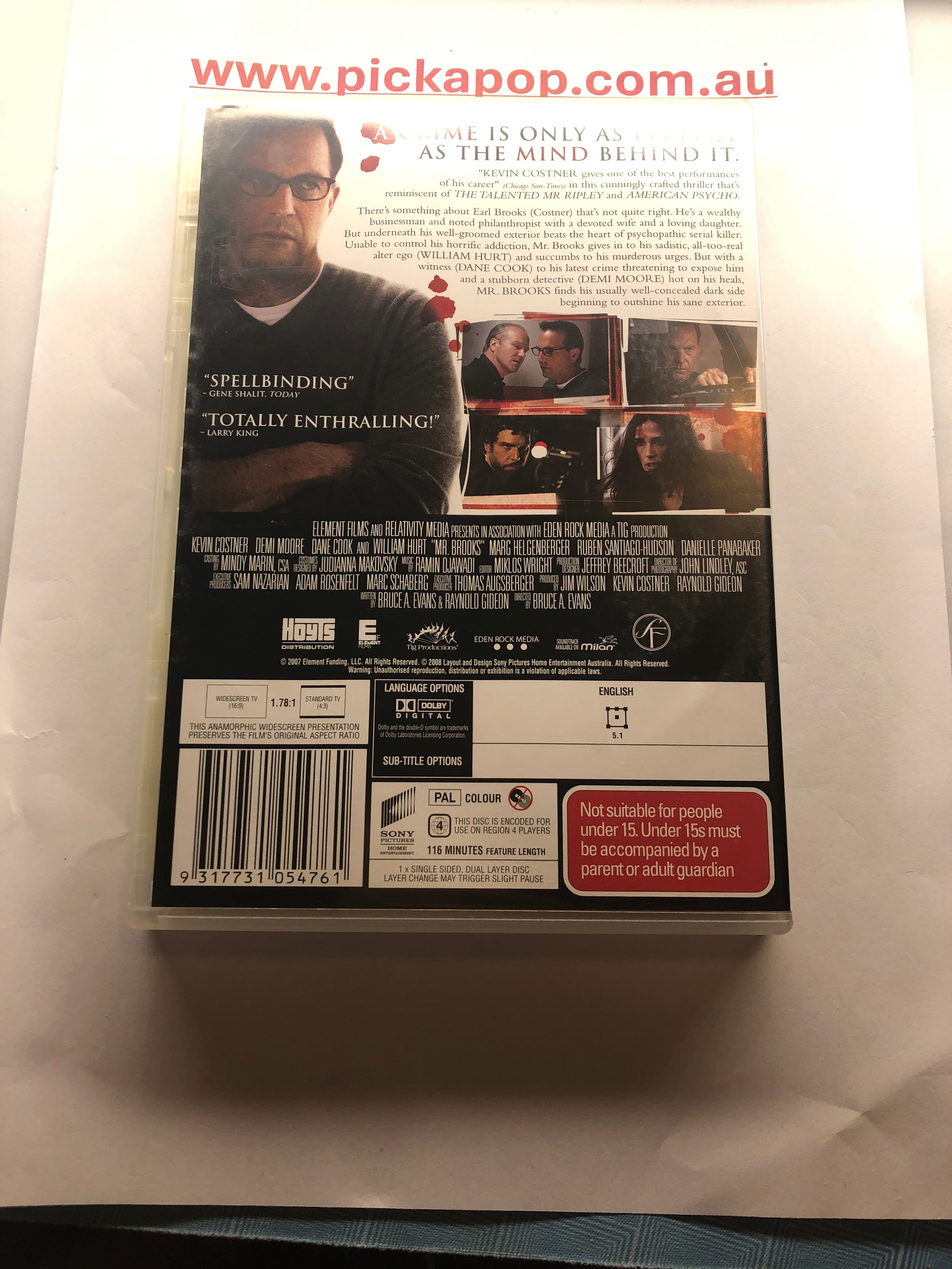 MR BROOKS - (PAL Region 4) DVD Cleaned and Tested