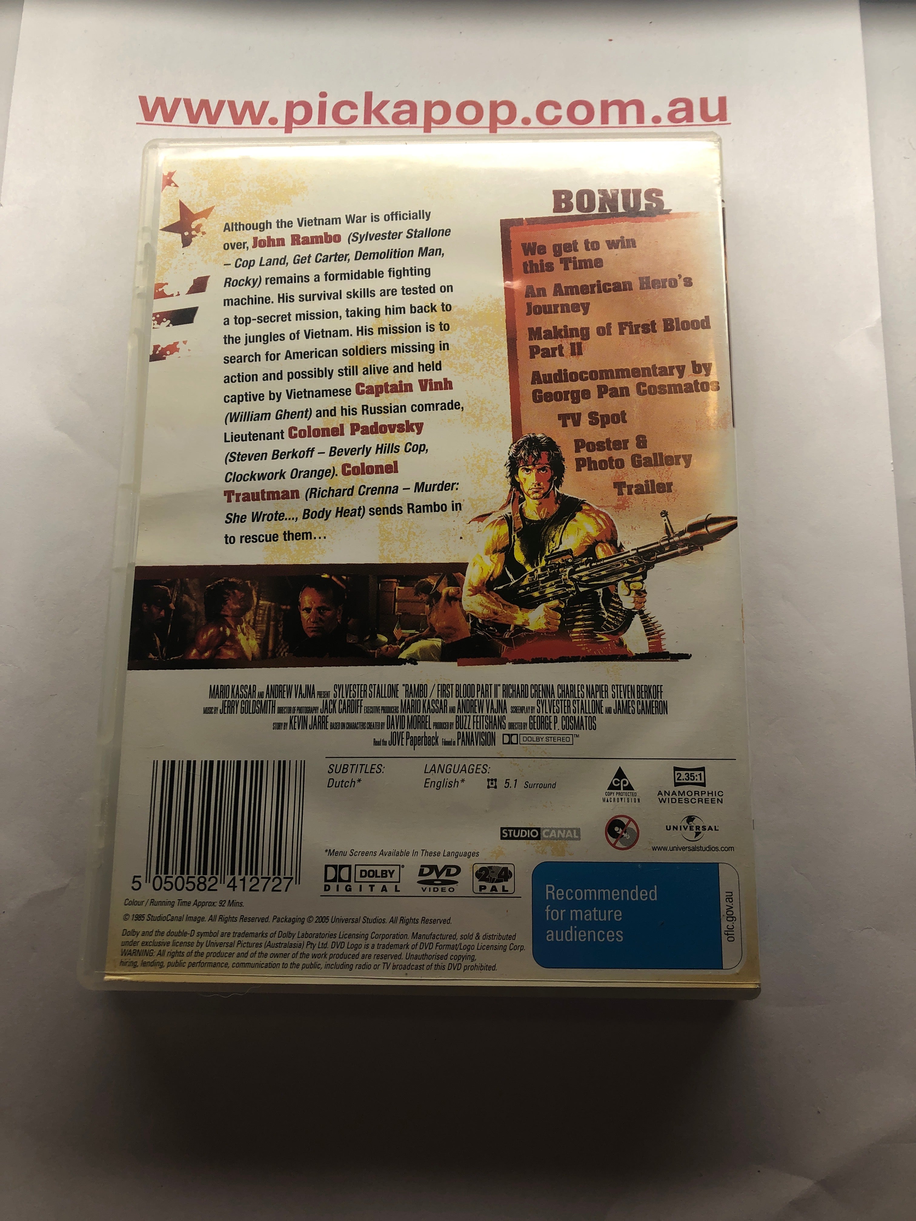 RAMBO FIRST BLOOD PART II - (PAL Region 4) DVD Cleaned and Cleaned