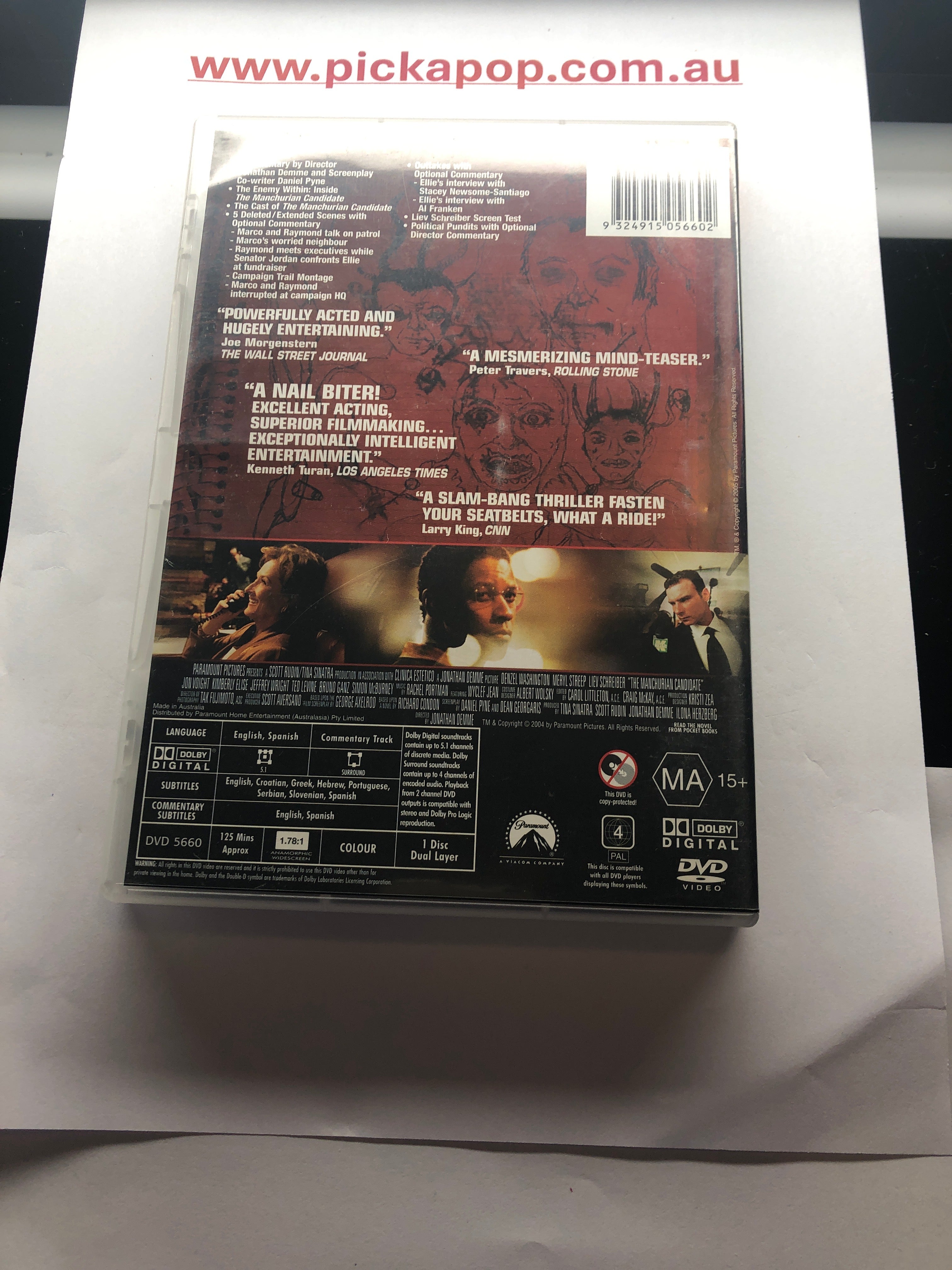 THE MANCHURIAN CANDIDATE PARAMOUNT COLLECTION - (PAL Region 4)DVD Cleaned and Tested