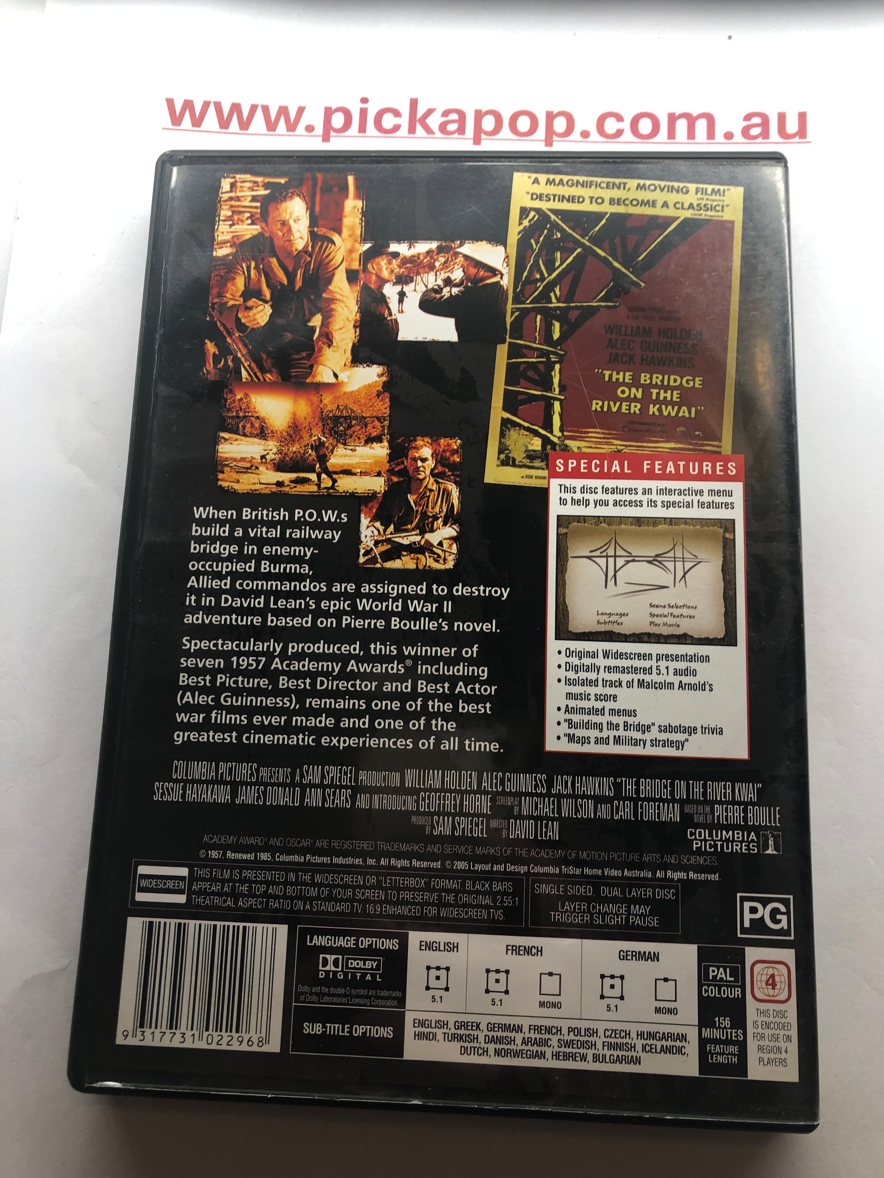 THE BRIDGE ON THE RIVER KWAI - (PAL Region 4) DVD Cleaned and Tested