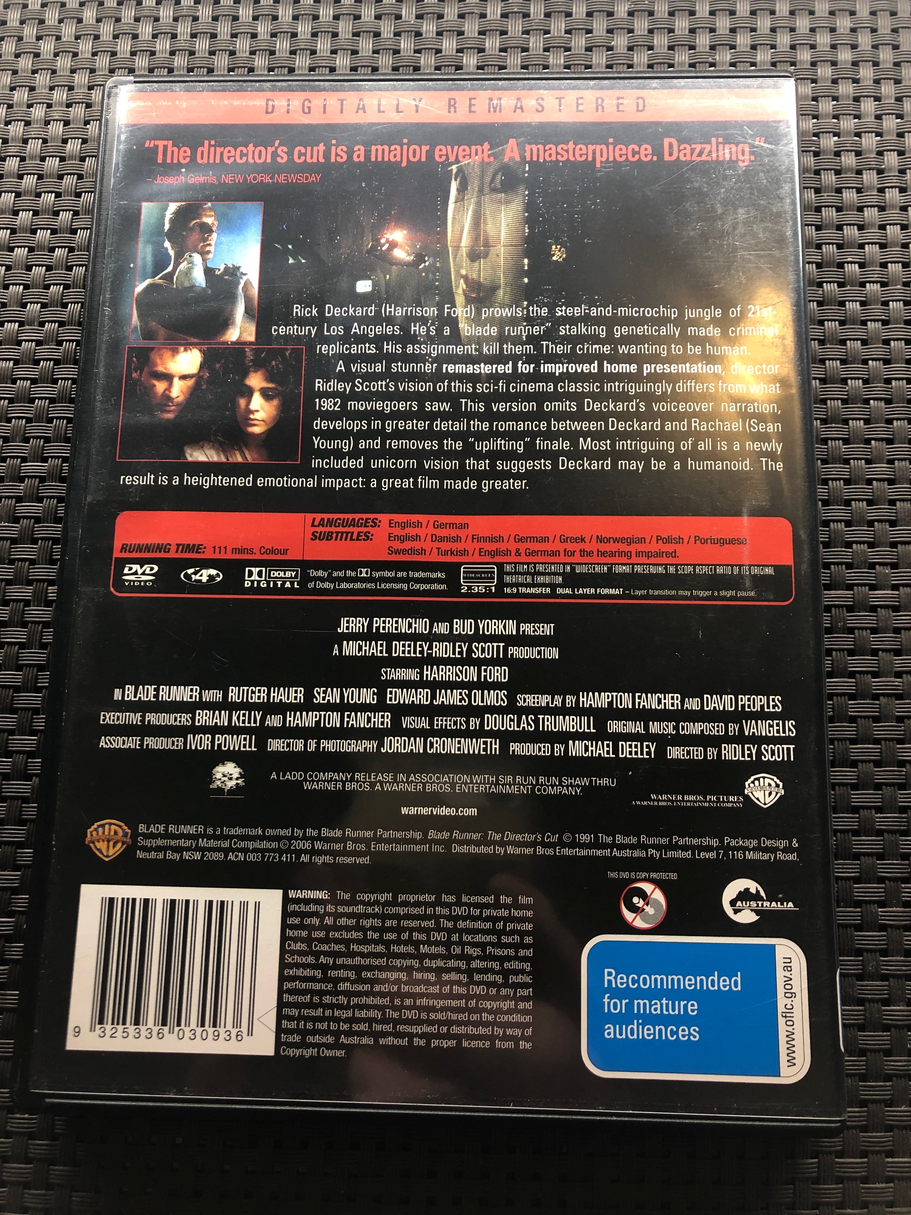 BLADE RUNNER THE DIRECTOR'S CUT  - (PAL Region 4) DVD Cleaned and Tested