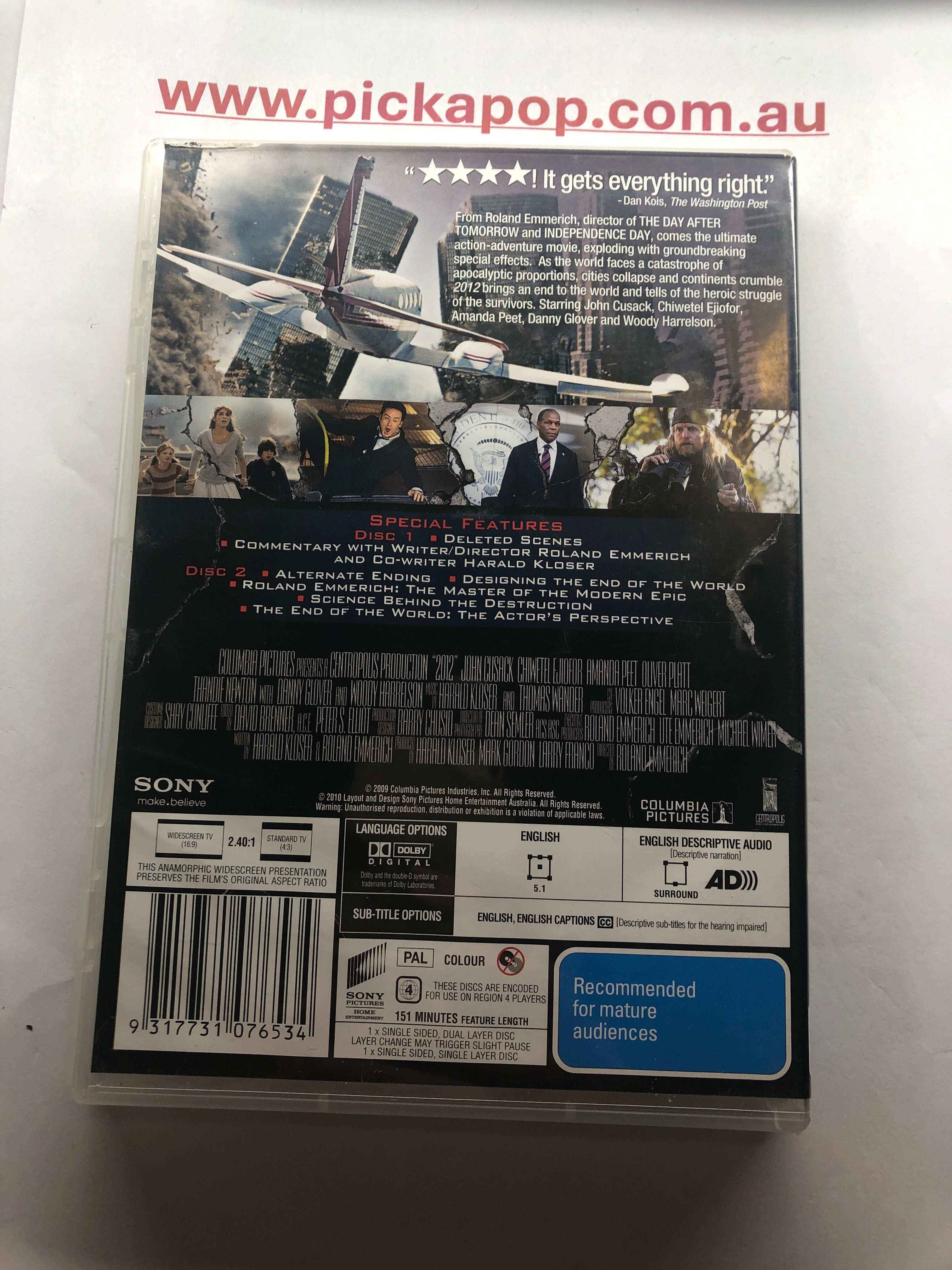 2012 TWO DISC SPECIAL EDITION - (PAL Region 4) DVD Cleaned and Tested