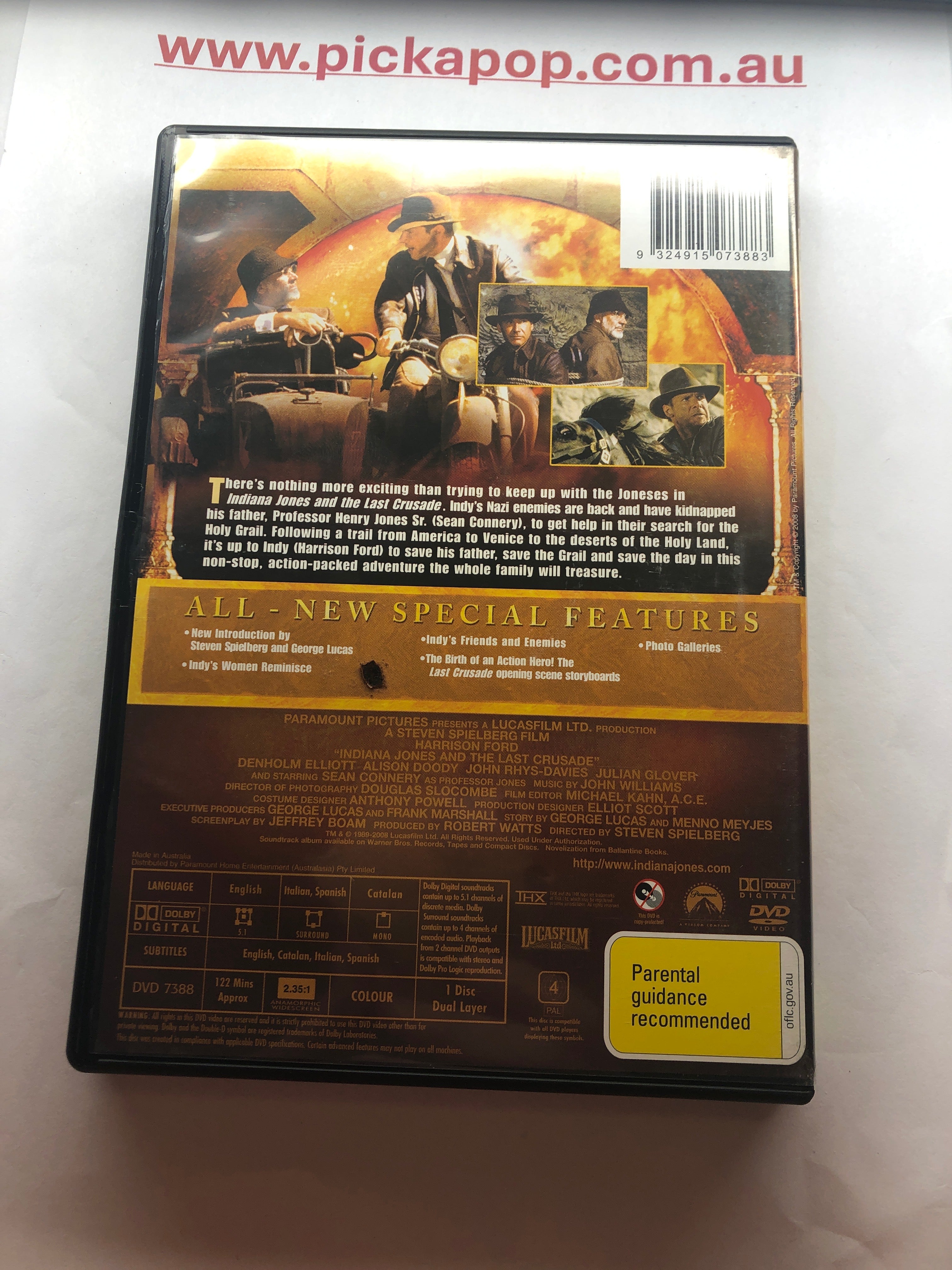 INDIANA JONES AND THE LAST CRUSADE - (PAL Region 4) DVD Cleaned and Tested