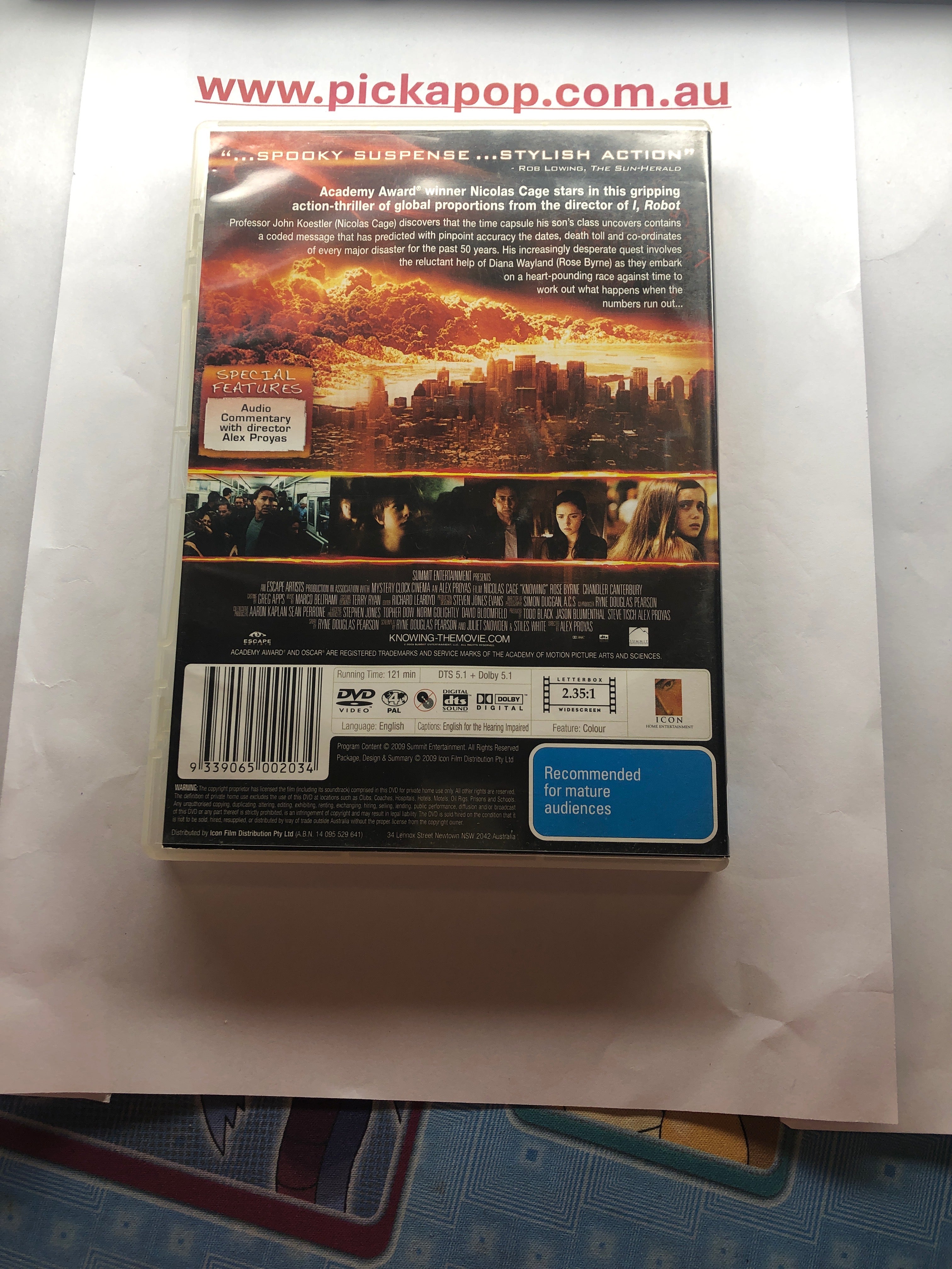 KNOWING - (PAL Region 4) DVD Cleaning and Tested