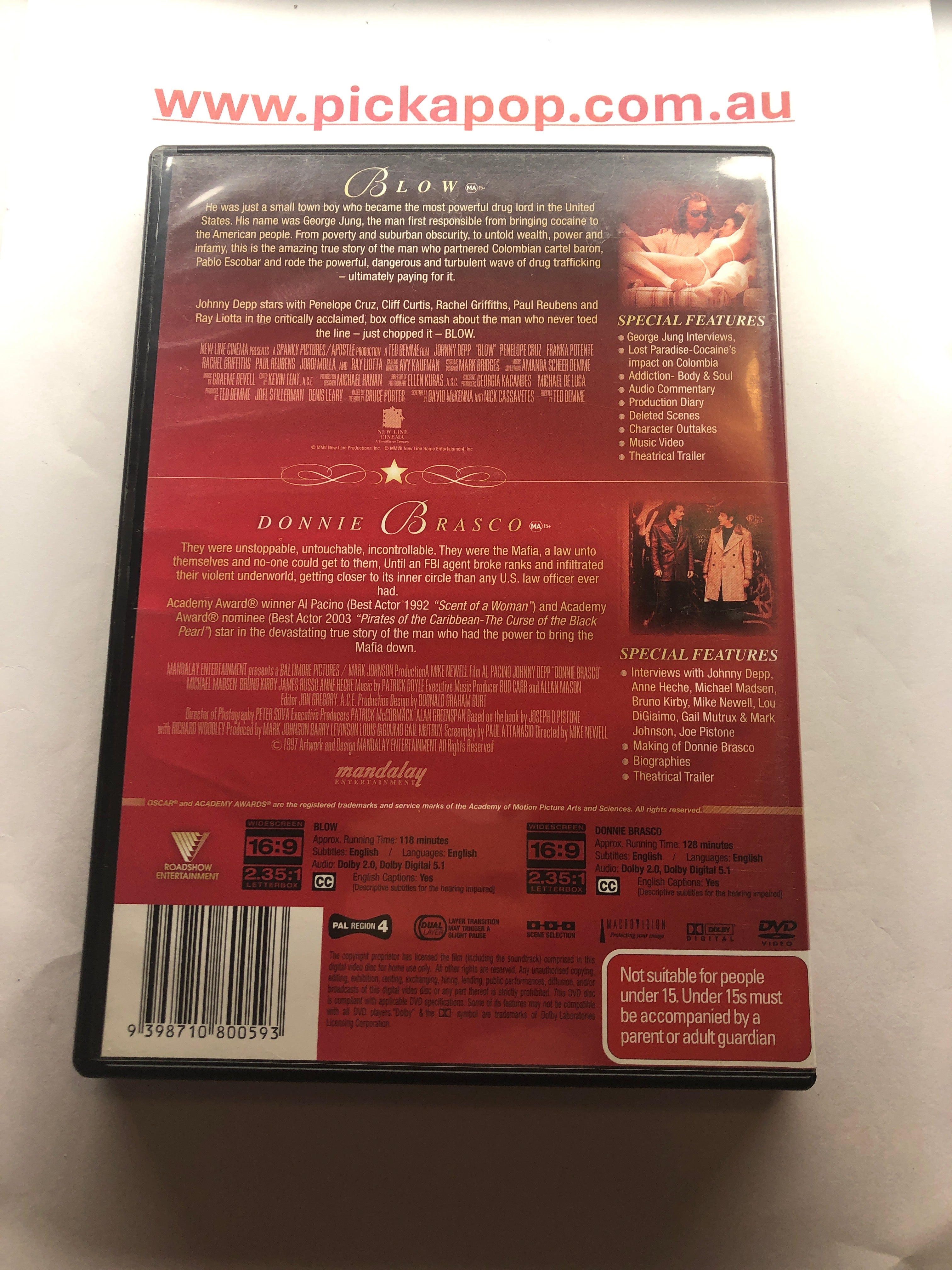 RED CARPET HEROES- BLOW & DONNIE BRASCO - (PAL Region 4) DVD Cleaned and Tested