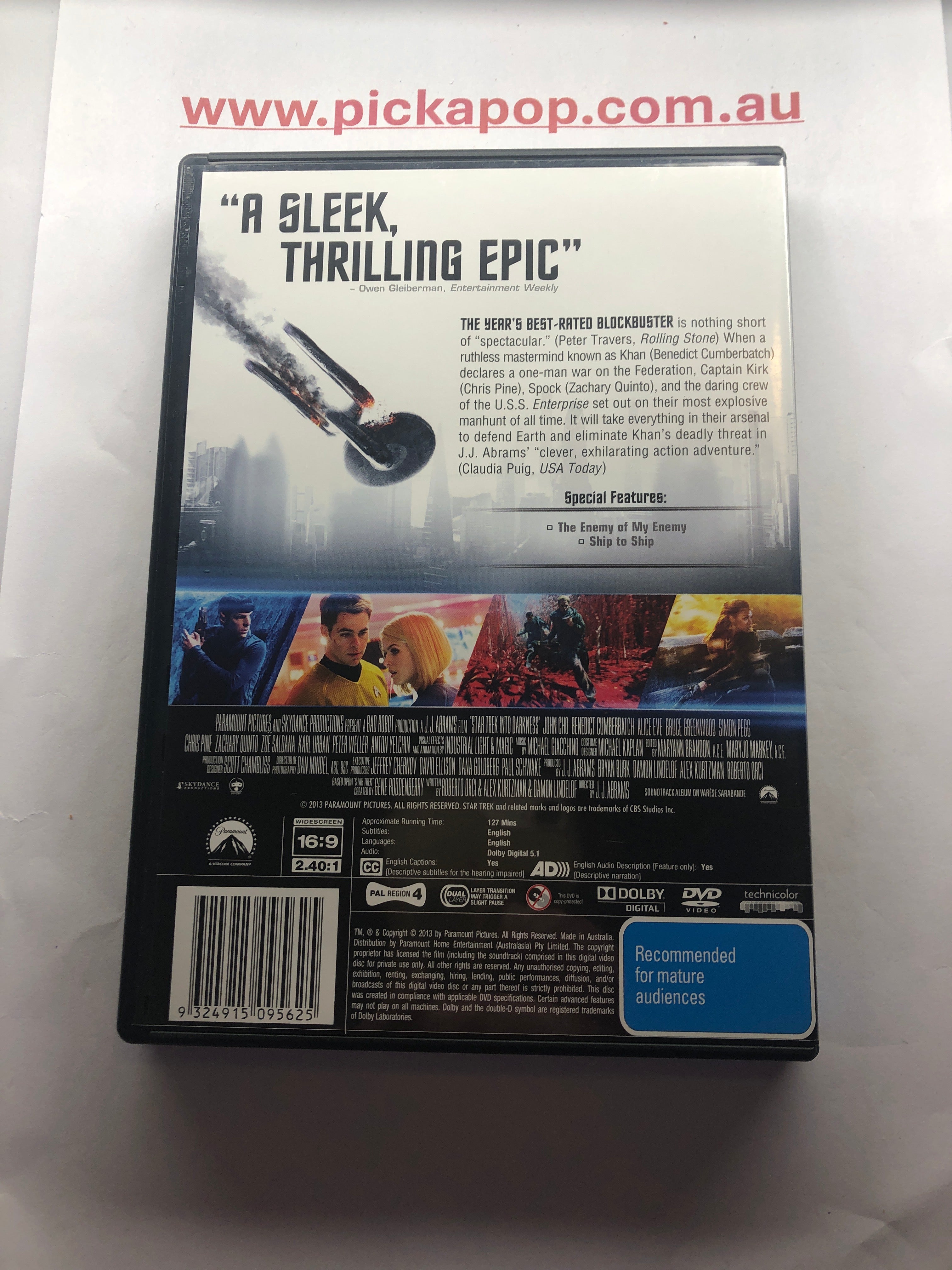 STAR TREK INTO DARKNESS - (PAL Region 4) DVD Cleaned and Tested