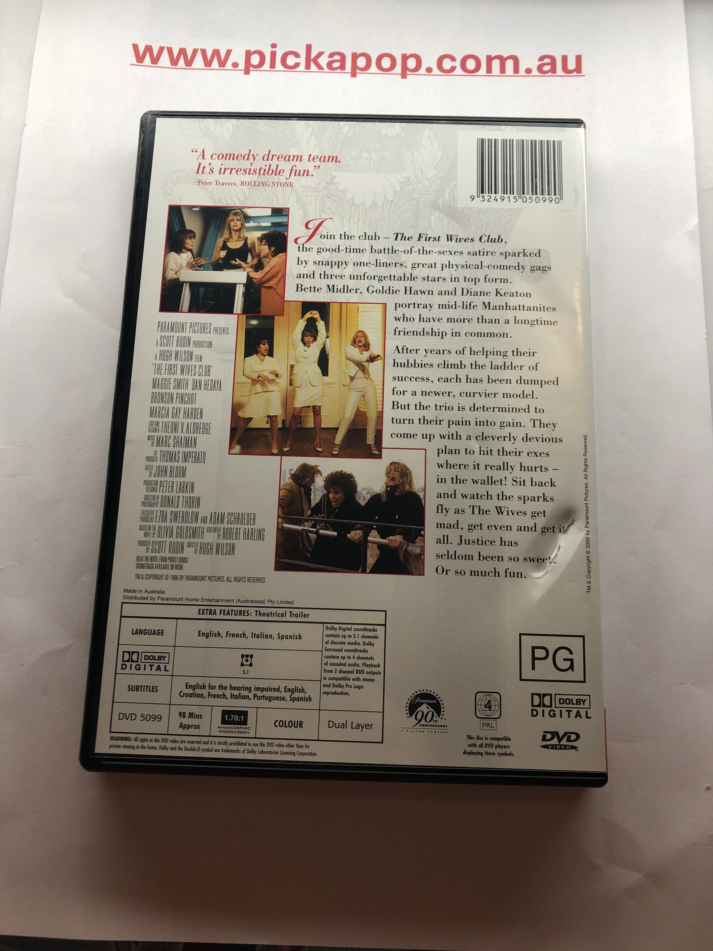 THE FIRST WIVES CLUB - (PAL Region 4) DVD Cleaned and Tested