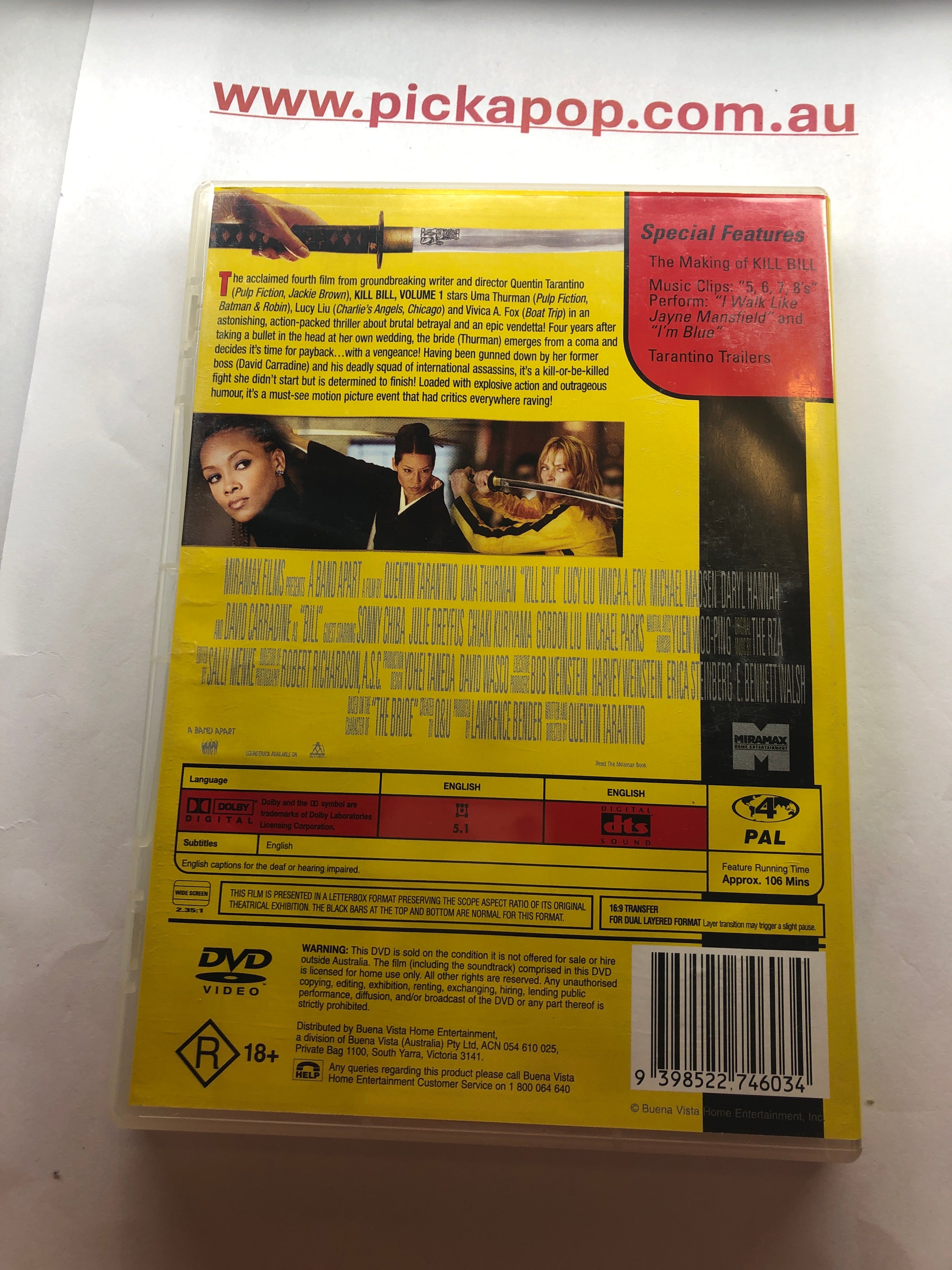 KILL BIN VOLUME 1 - (PAL Region 4) DVD Cleaned and Tested