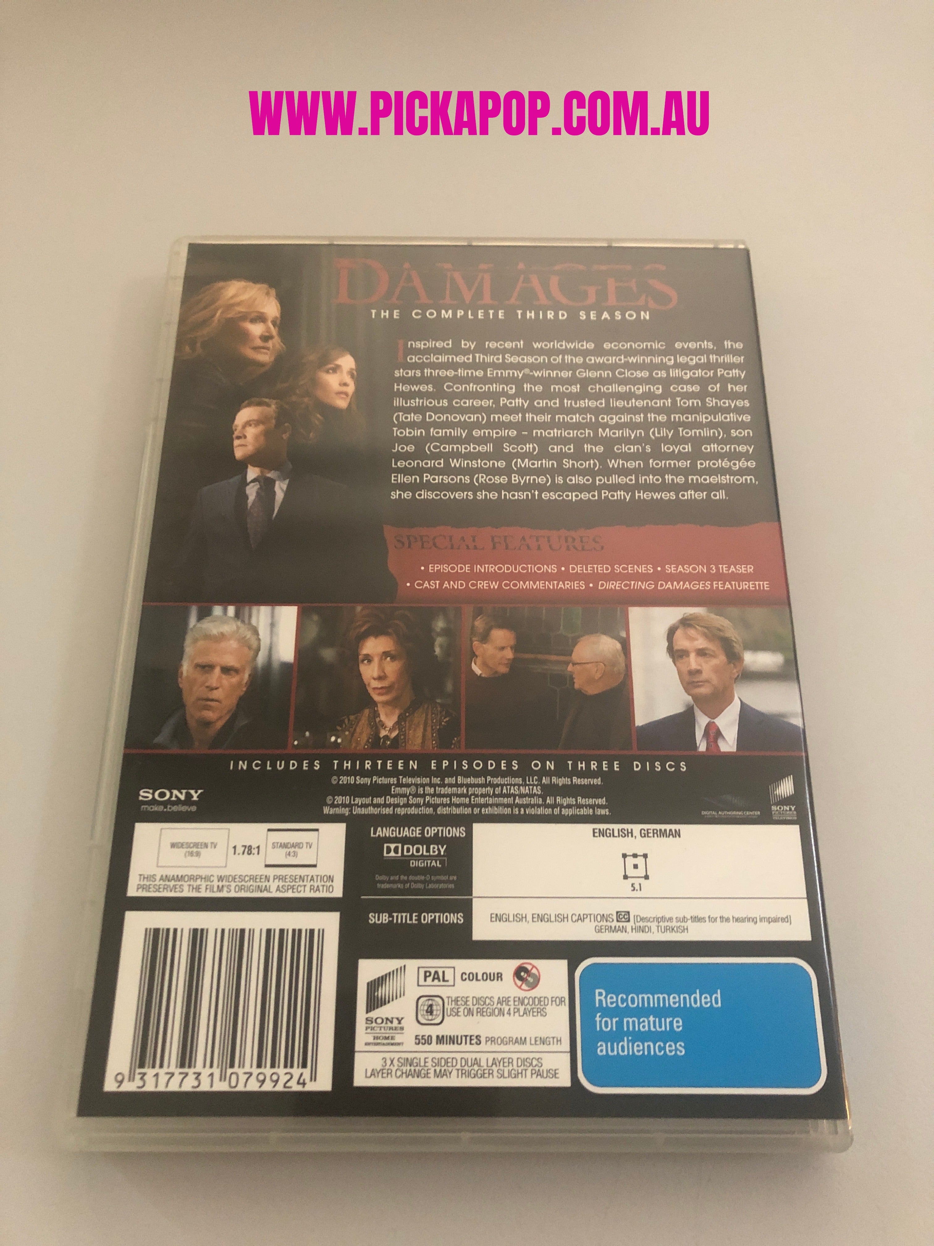 DAMAGES THE COMPLETE THIRD SEASON - (PAL Region 4) DVD Cleaned and Tested