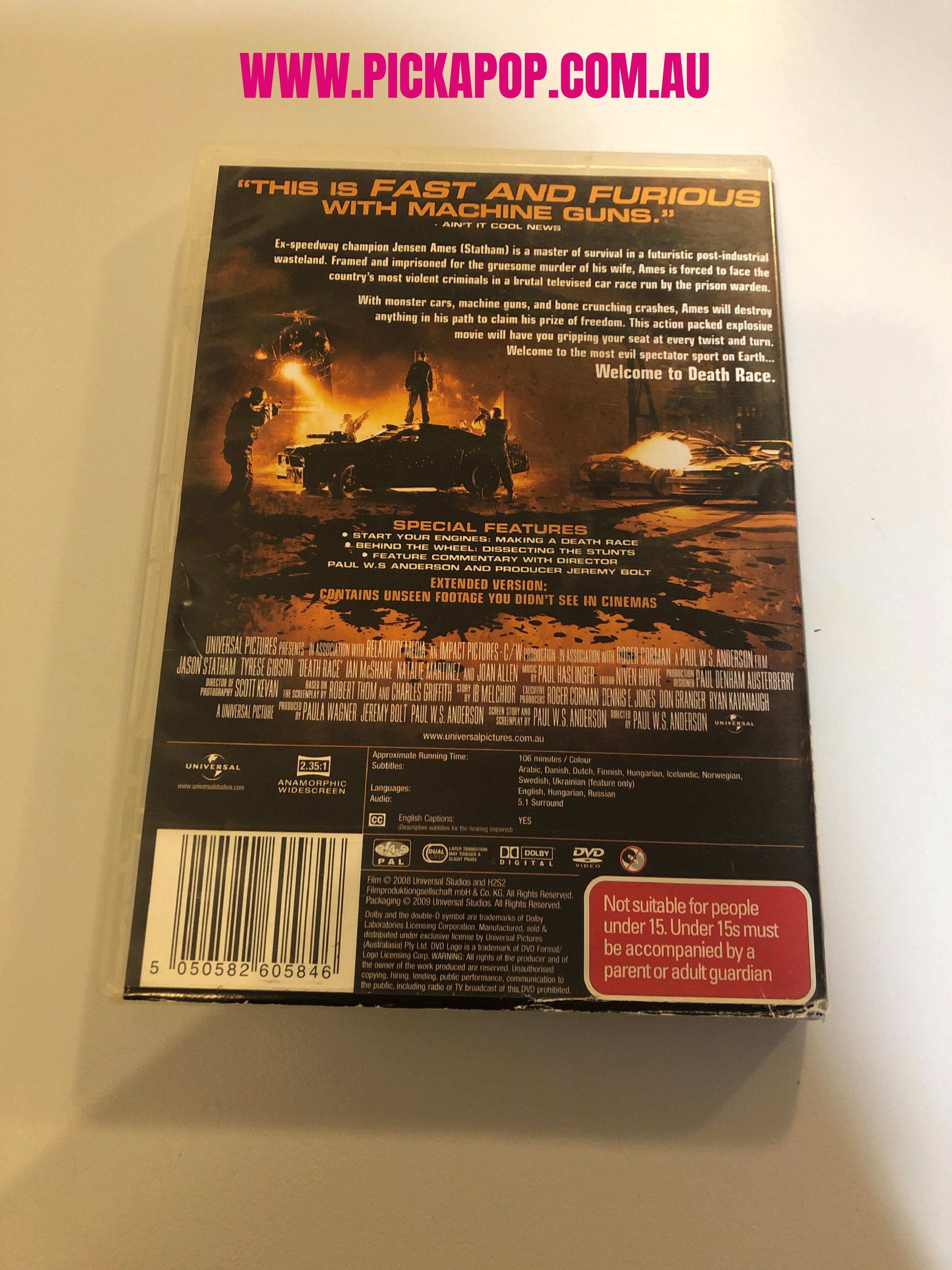 DEATH RACE - (PAL Region 4) DVD Cleaned and Tested