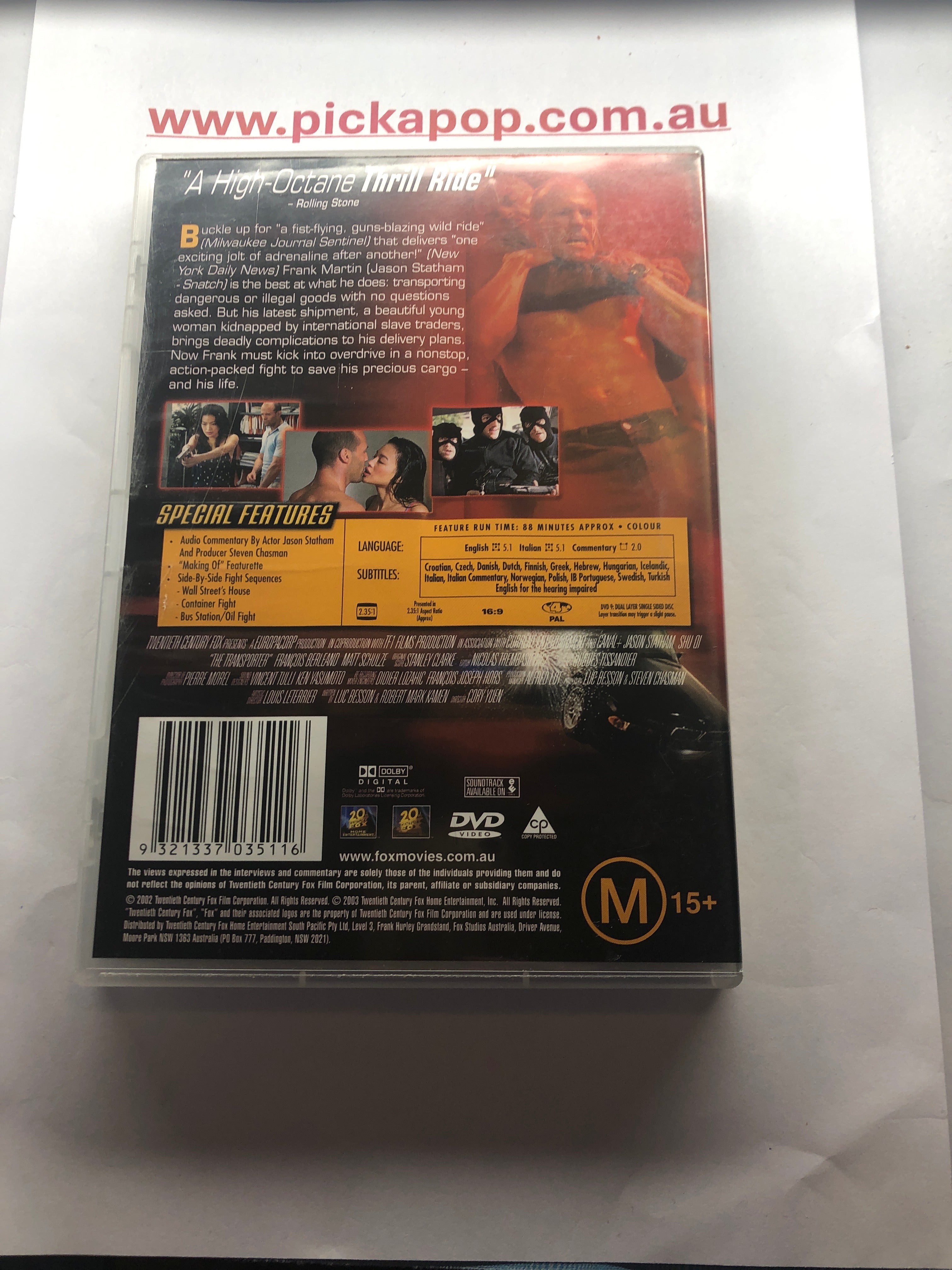 THE TRANSPORTER - (PAL Region 4) DVD Cleaned and Tested