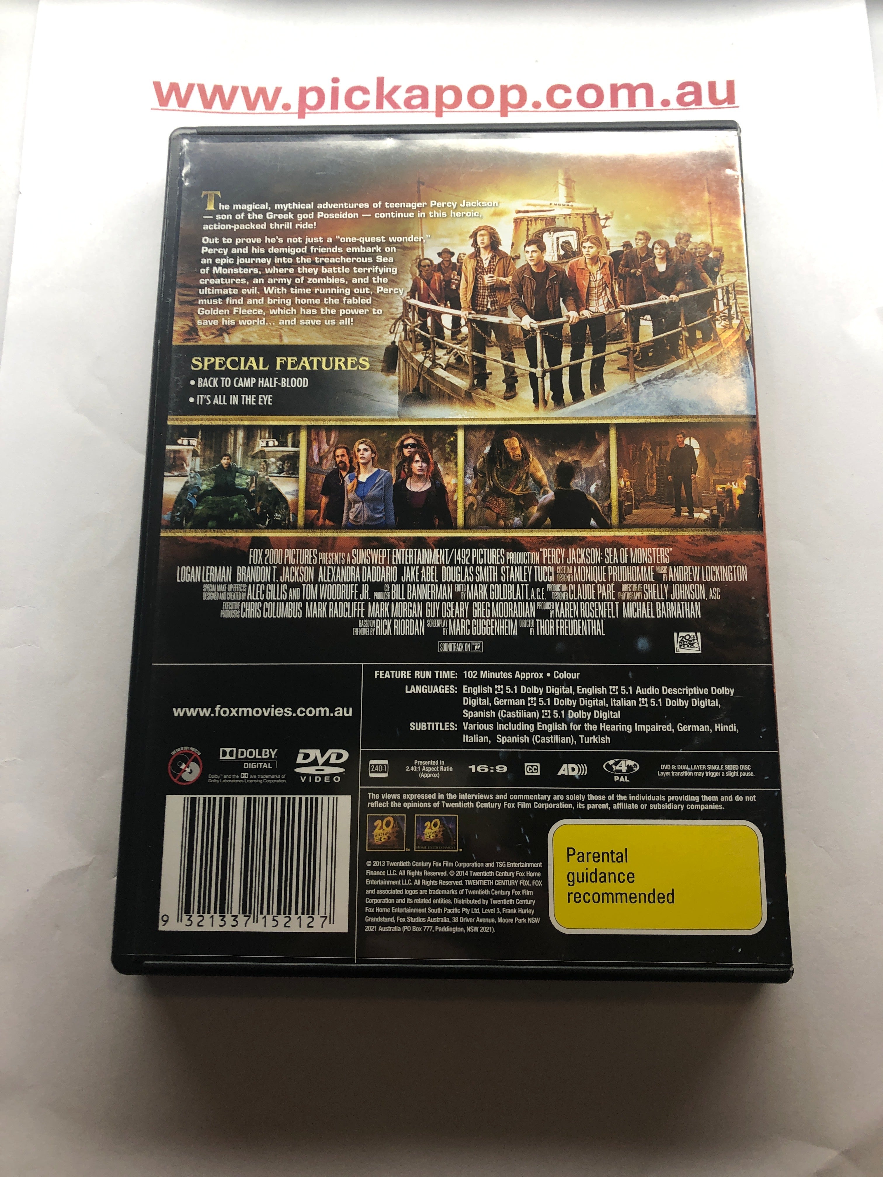 PERCY JACKSON SEA OF MONSTERS - (PAL Region 4) DVD Cleaned and Tested