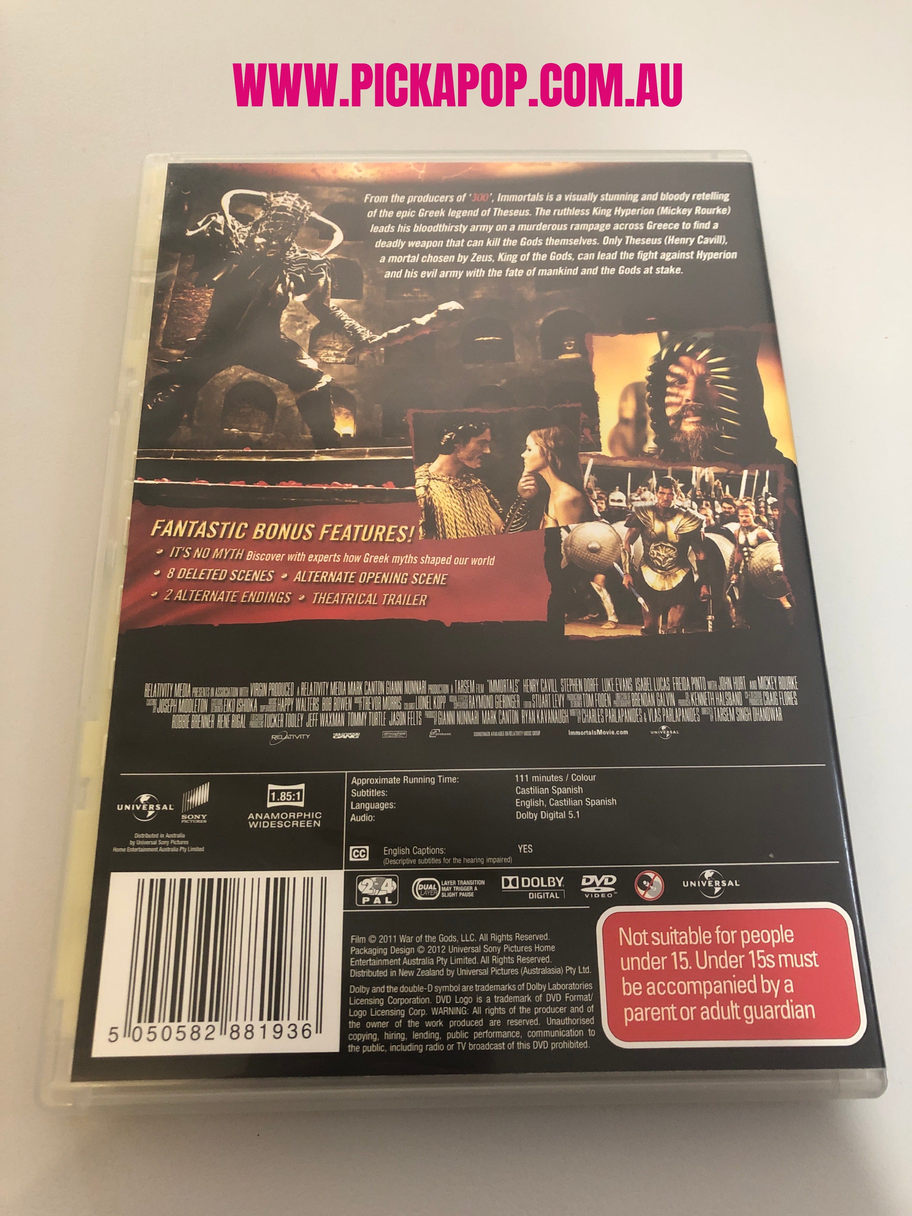 IMMORTALS - (PAL Region 4) DVD Cleaned and Tested
