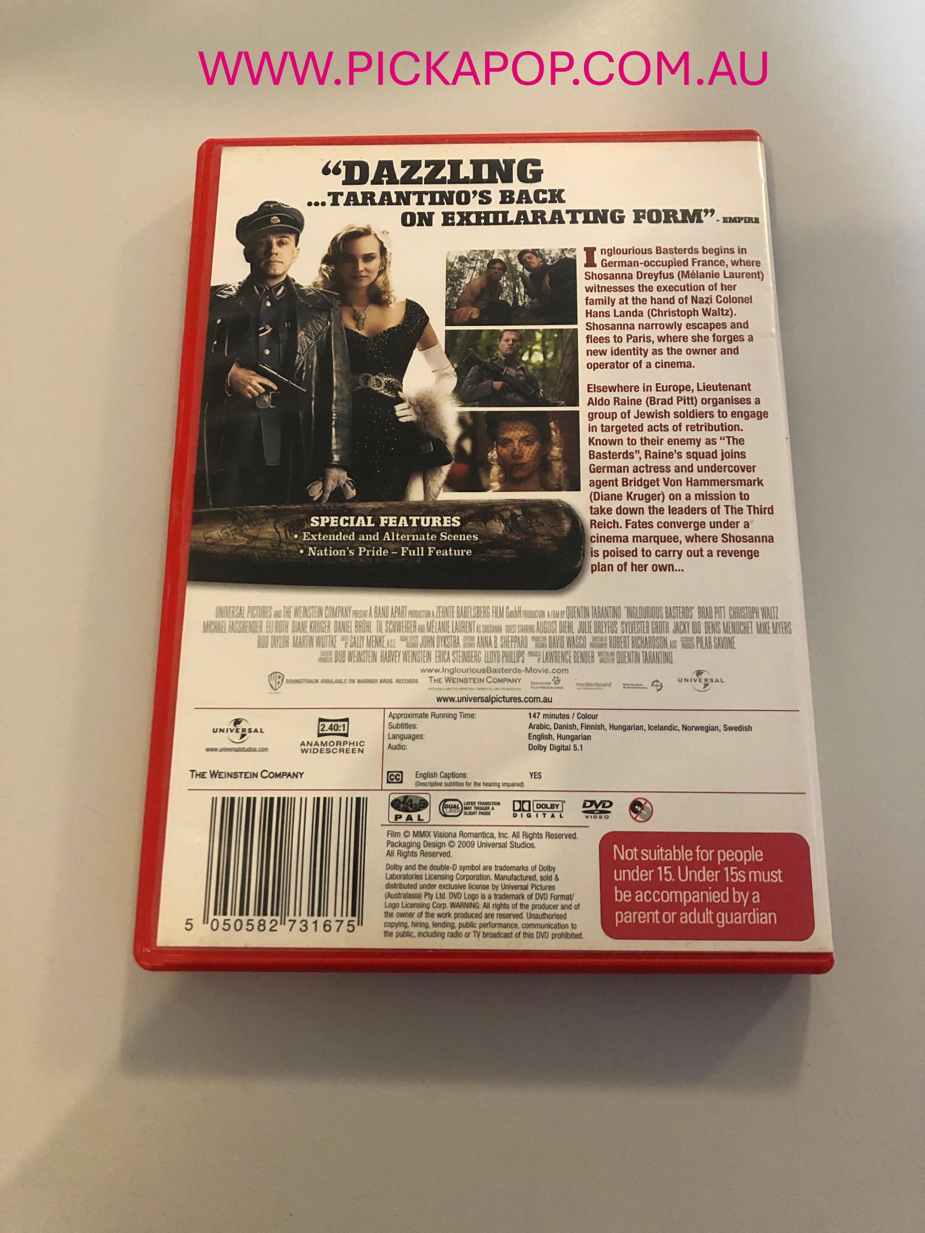 INGLOURIOUS BASTERDS - PAL Region 4 - DVD Cleaned and Tested