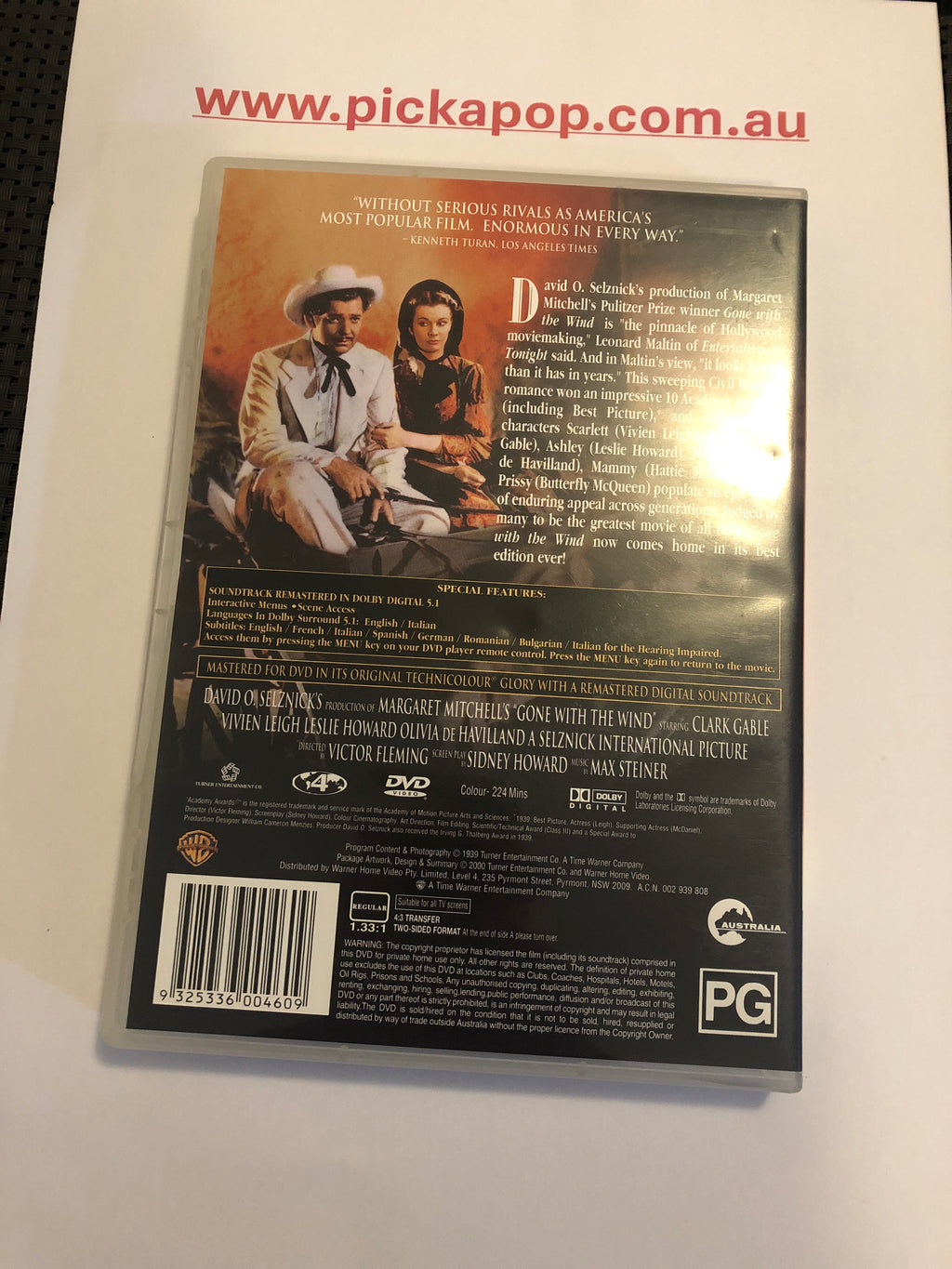 GONE WITH THE WIND - (PAL Region 4) DVD Cleaned and Tested