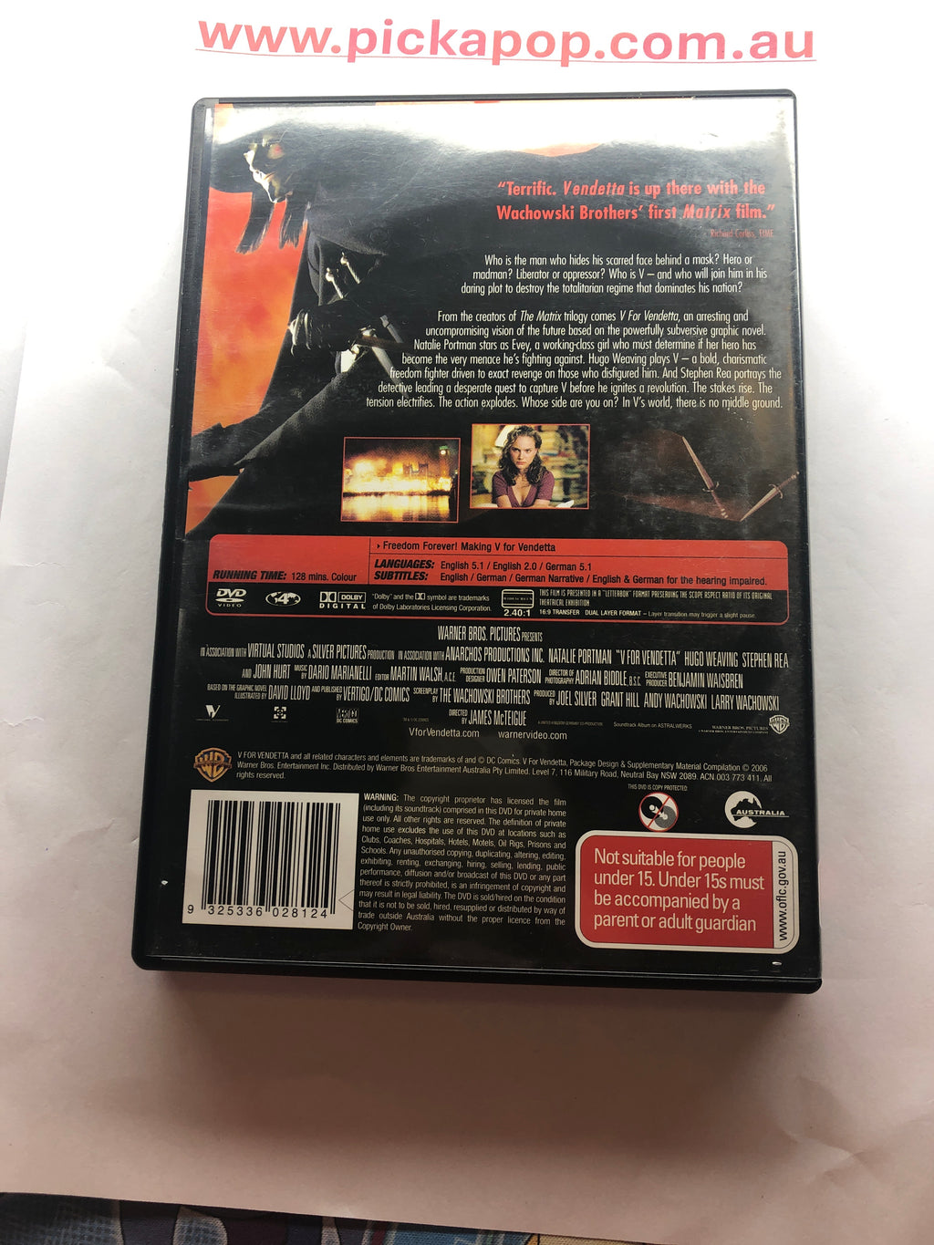 V FOR VENDETTTA - (PAL Region 4) DVD Cleaned and Tested