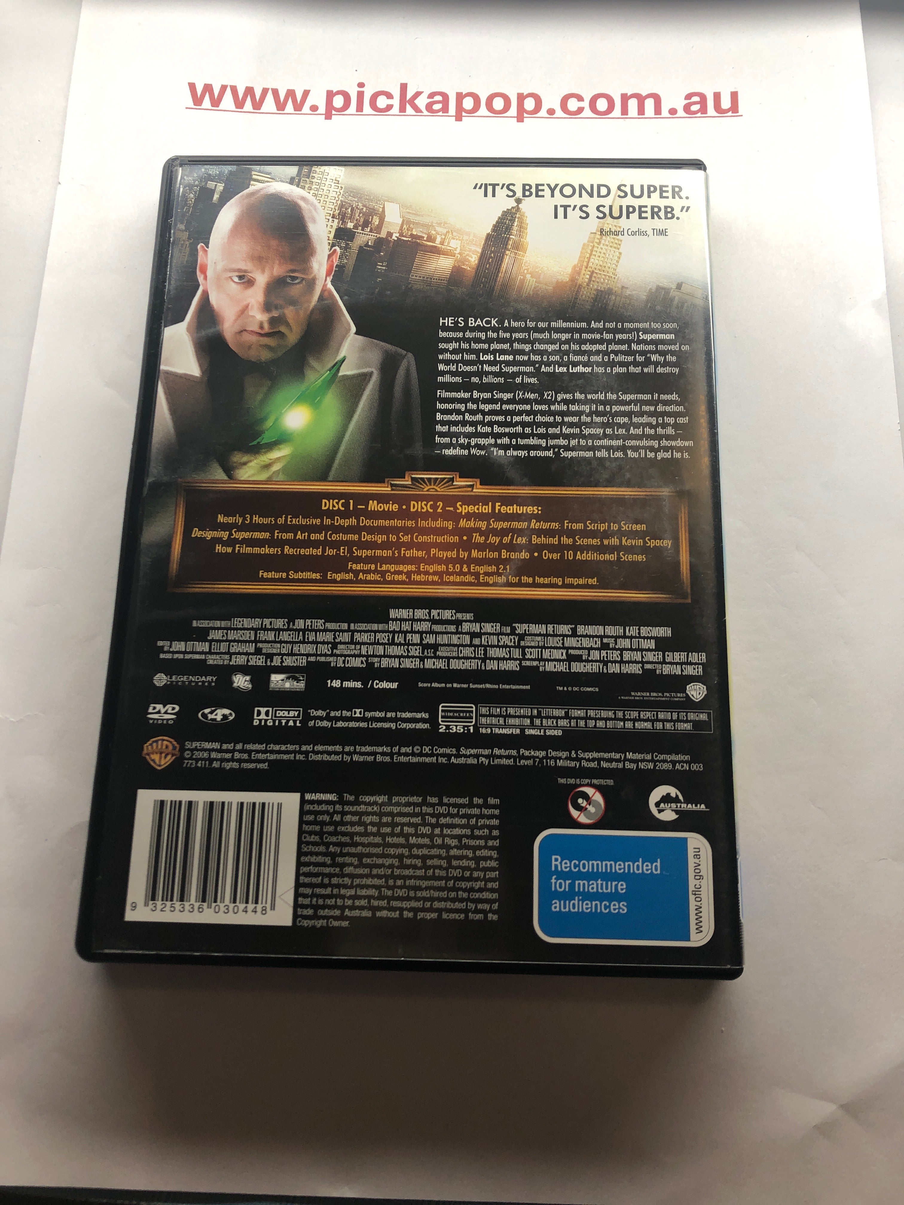 SUPERMAN RETURNS - (PAL Region 4) DVD Cleaned and Tested