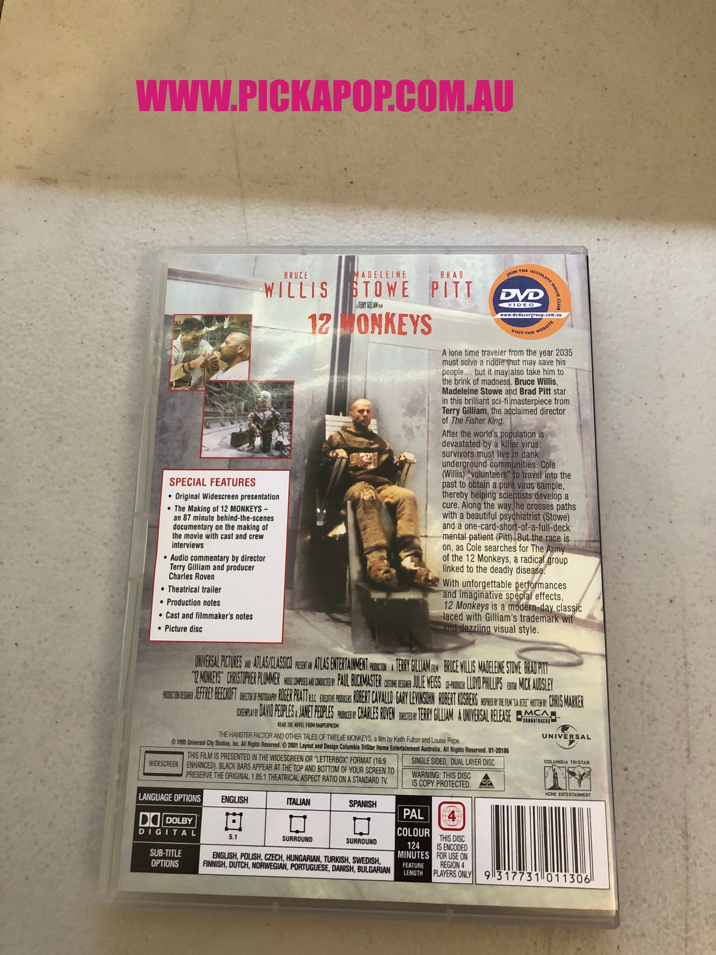 12 MONKEYS - PAL Region 4 - DVD Cleaned and Tested