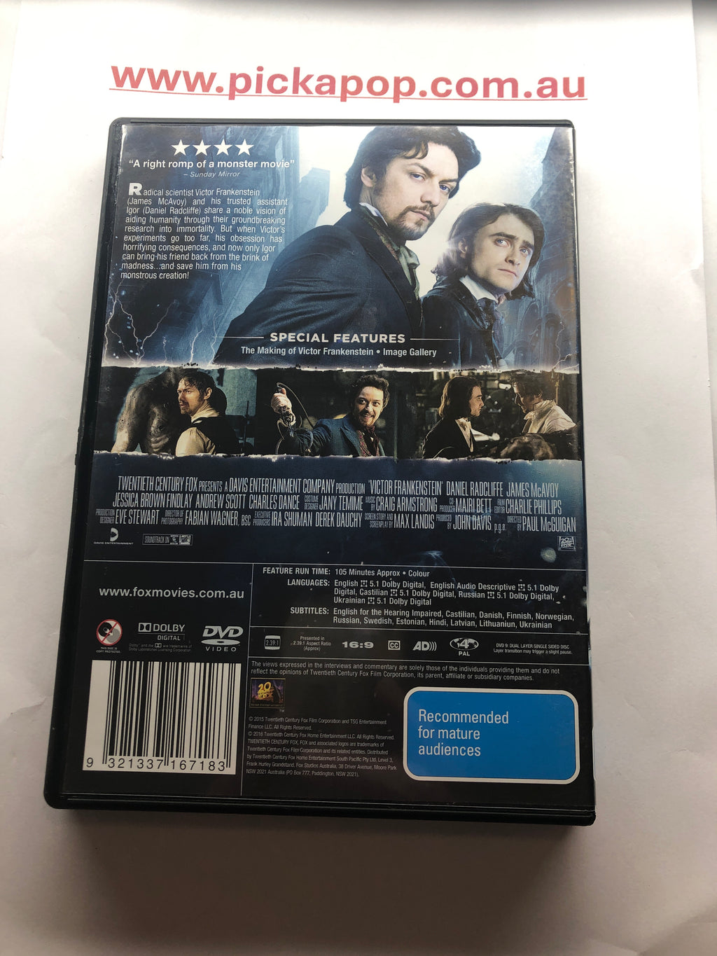 VICTOR FRANKENSTEIN - (PAL Region 4) DVD Cleaned and Tested