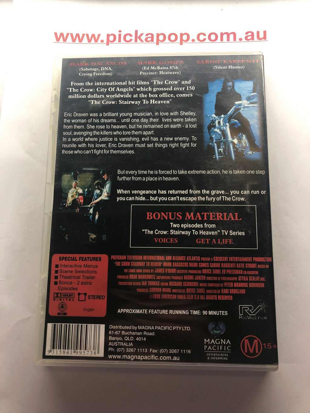 THE CROW - (PAL Regioin 4) DVD Cleaned and Tested