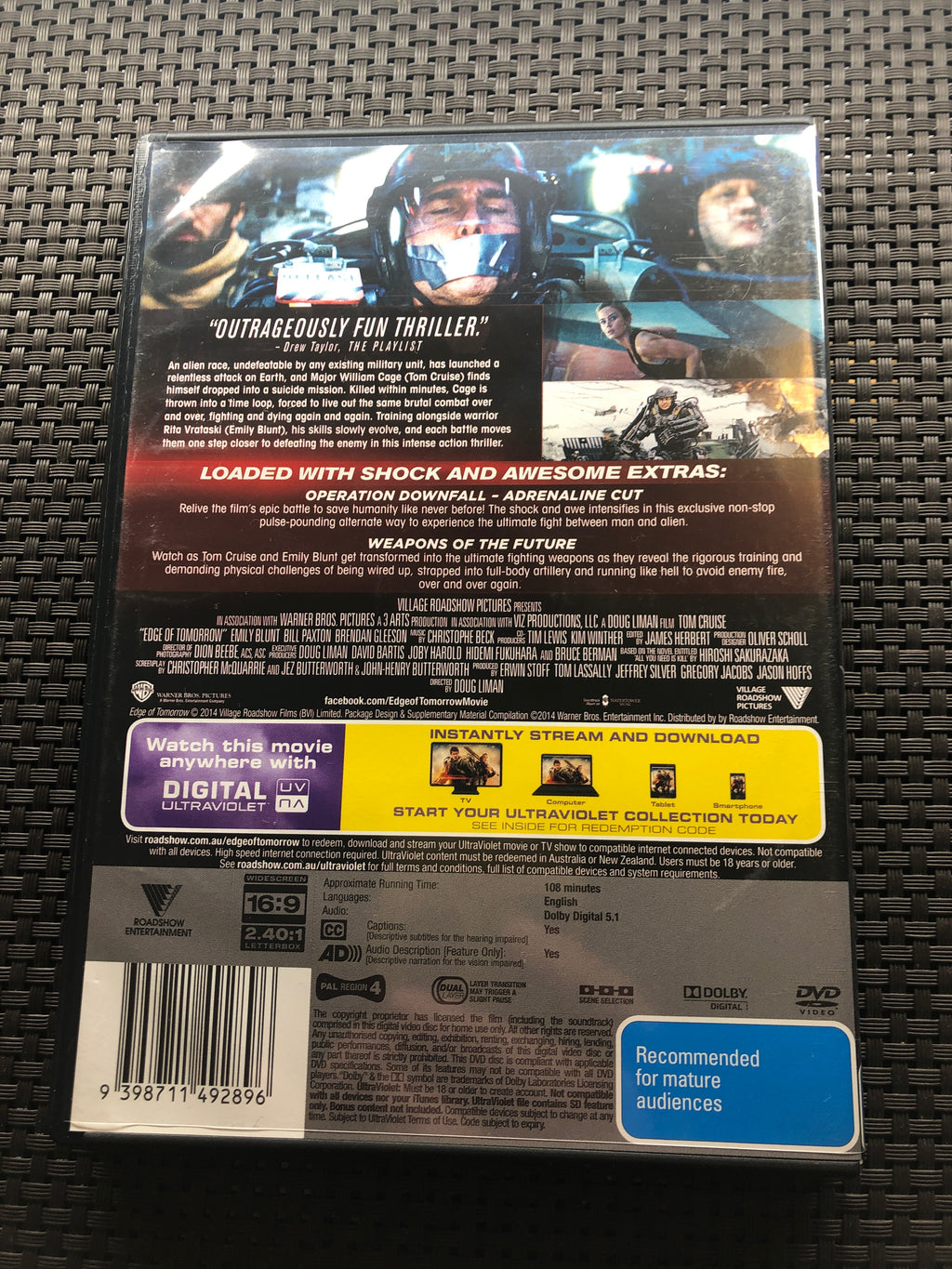 EDGD OF TOMORROW - (PAL Region 4) DVD & DIGITAL ULTRAVIOLET Cleaned and Tested