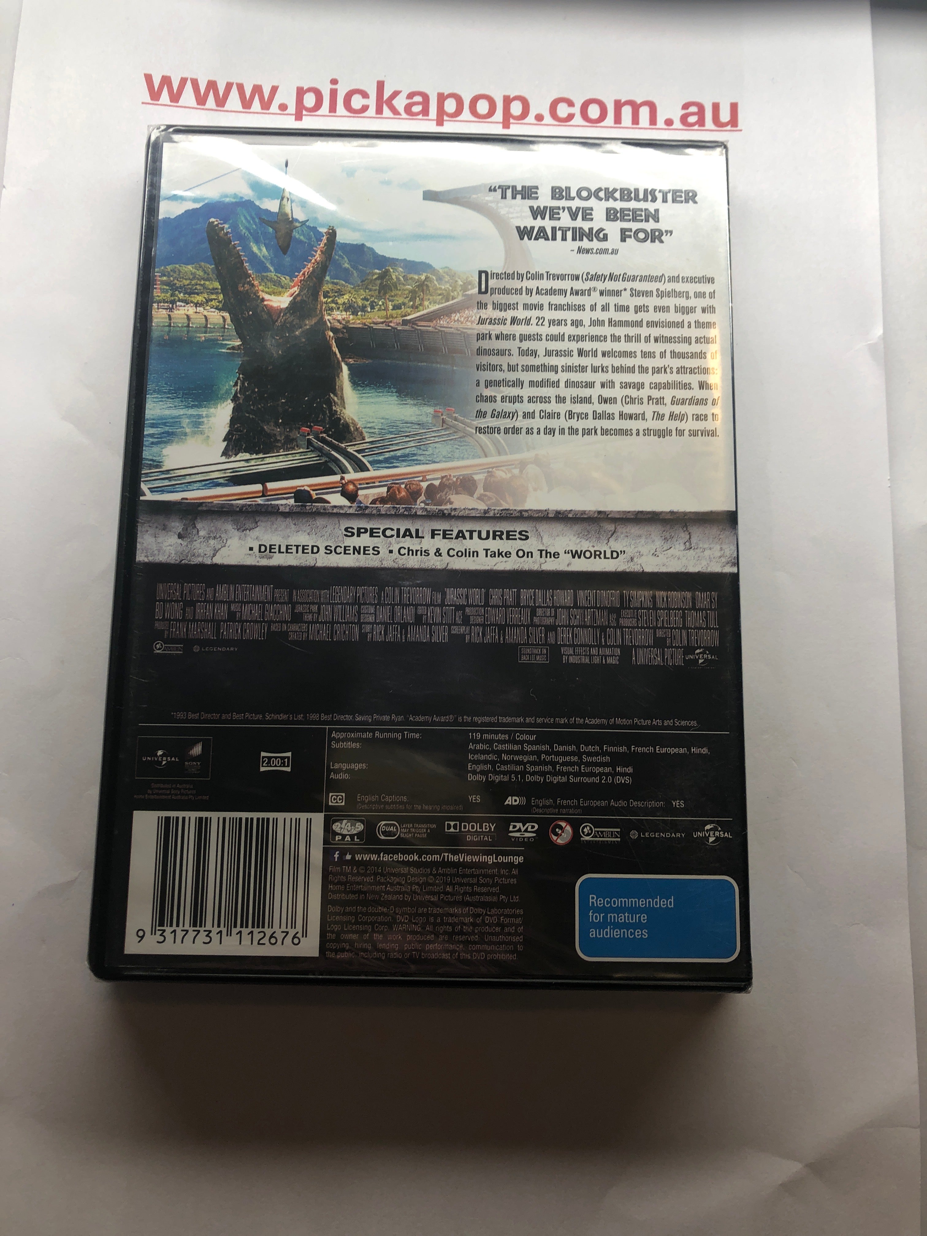 JURASSIC WORLD - (PAL Region 4) DVD Cleaned and Tested