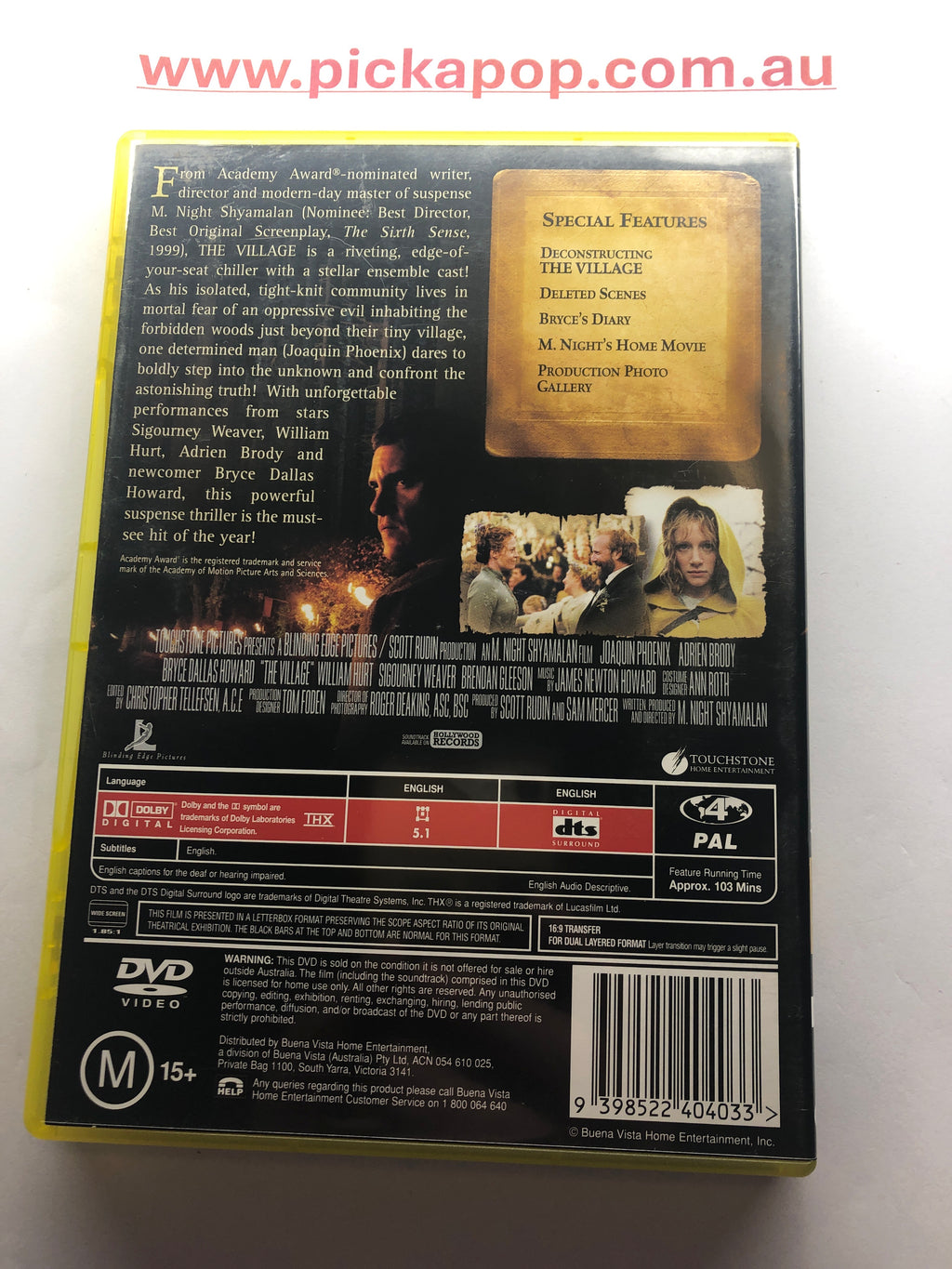 THE VILLAGE - (PAL Region 4) DVD Cleaned and Tested