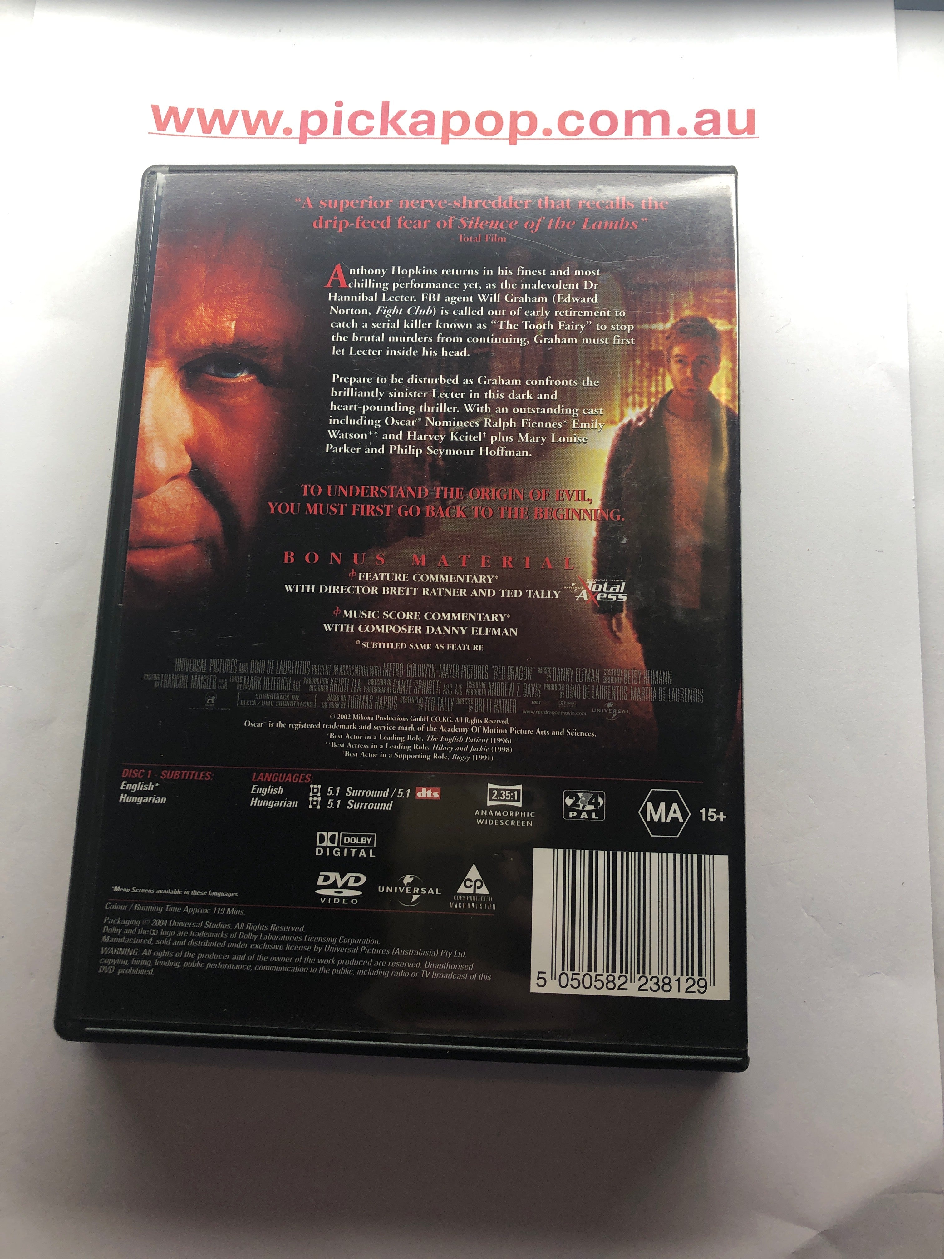 RED DRAGON SINGLE DISC EDITION - (PAL Region 4) DVD Cleaned and Tested