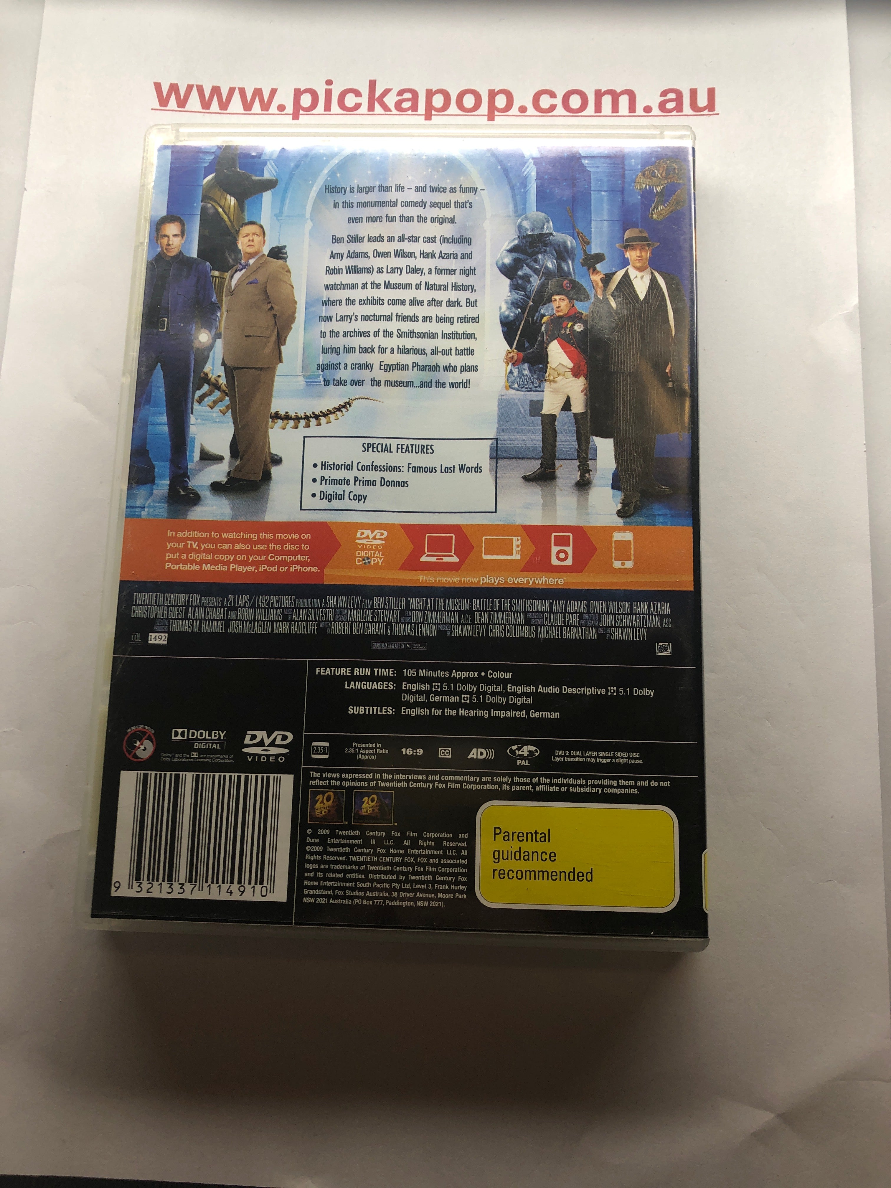 NIGHT AT THE MUSEUM 2 - (PAL Region 4) DVD Cleaned and Tested