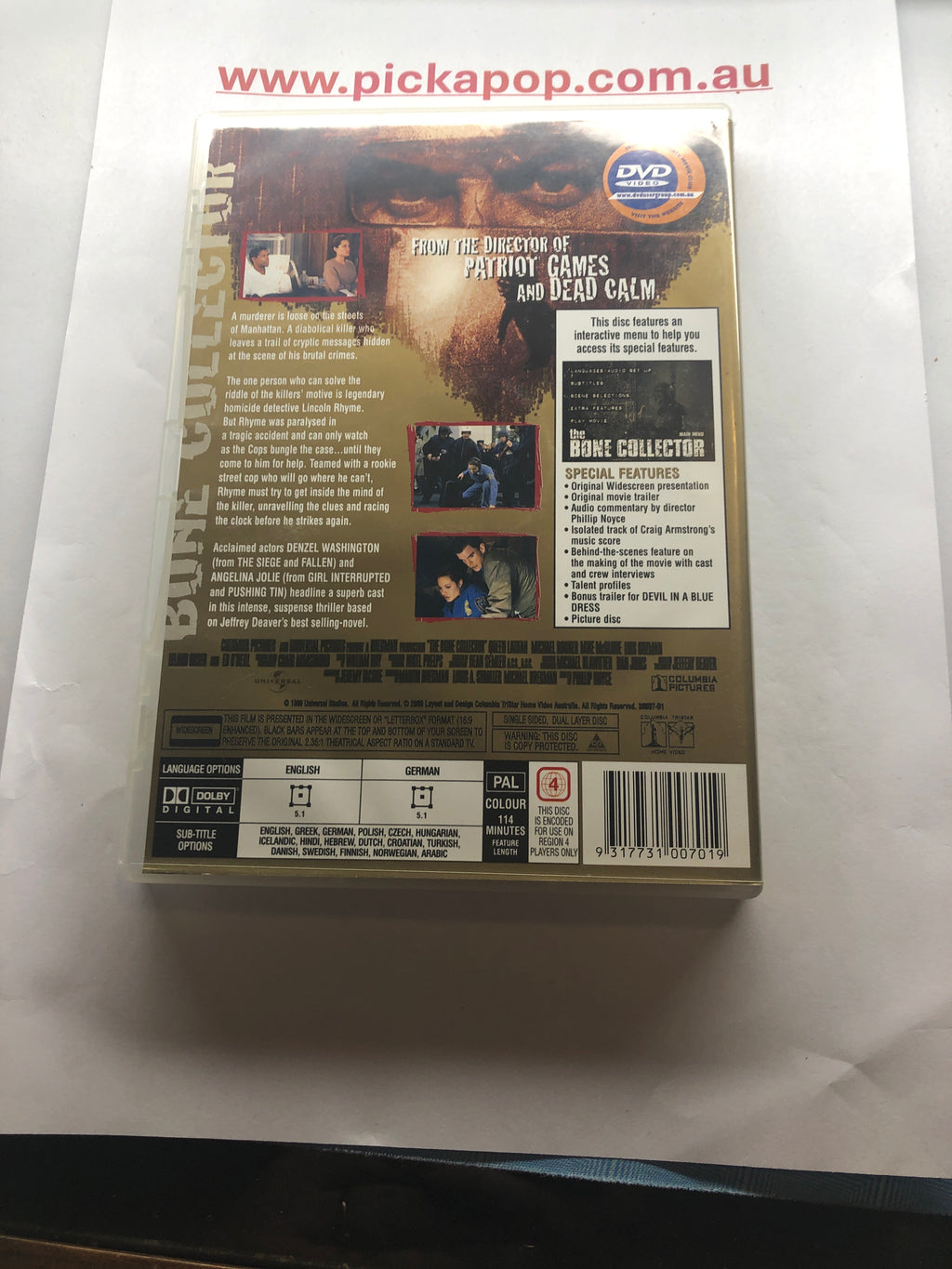 THE BONE COLLECTOR - (PAL Region 4) DVD Cleaned and Tested