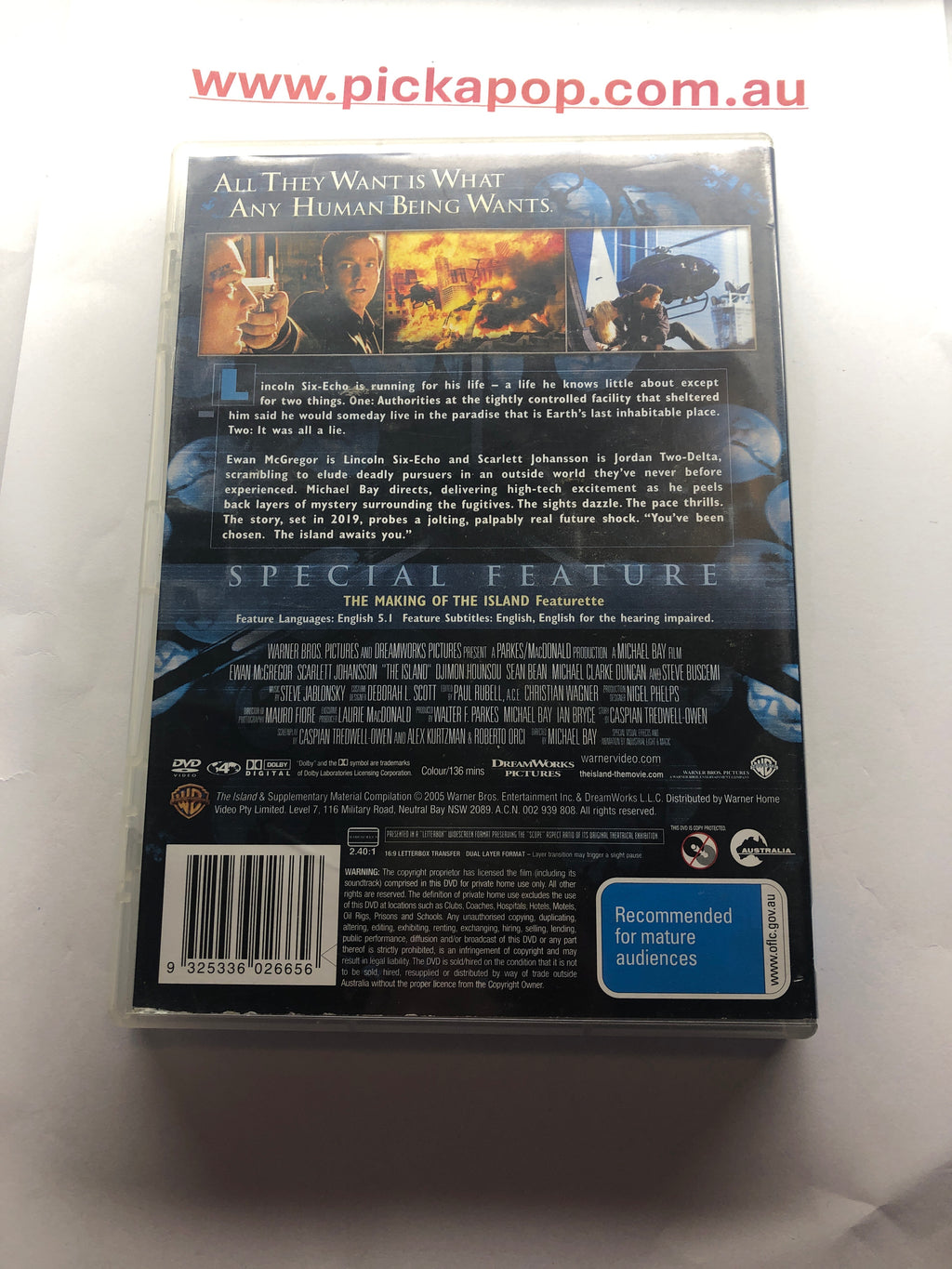 THE ISLAND - (PAL Region 4) DVD Cleaned and Tested