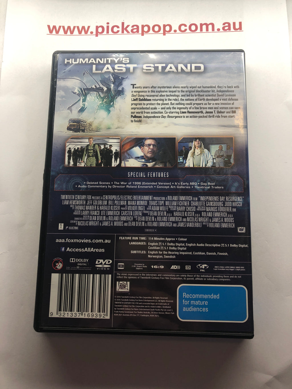 INDEPENDENCE DAY RESURGENE - (PAL Region 4) DVD Cleaned and Tested