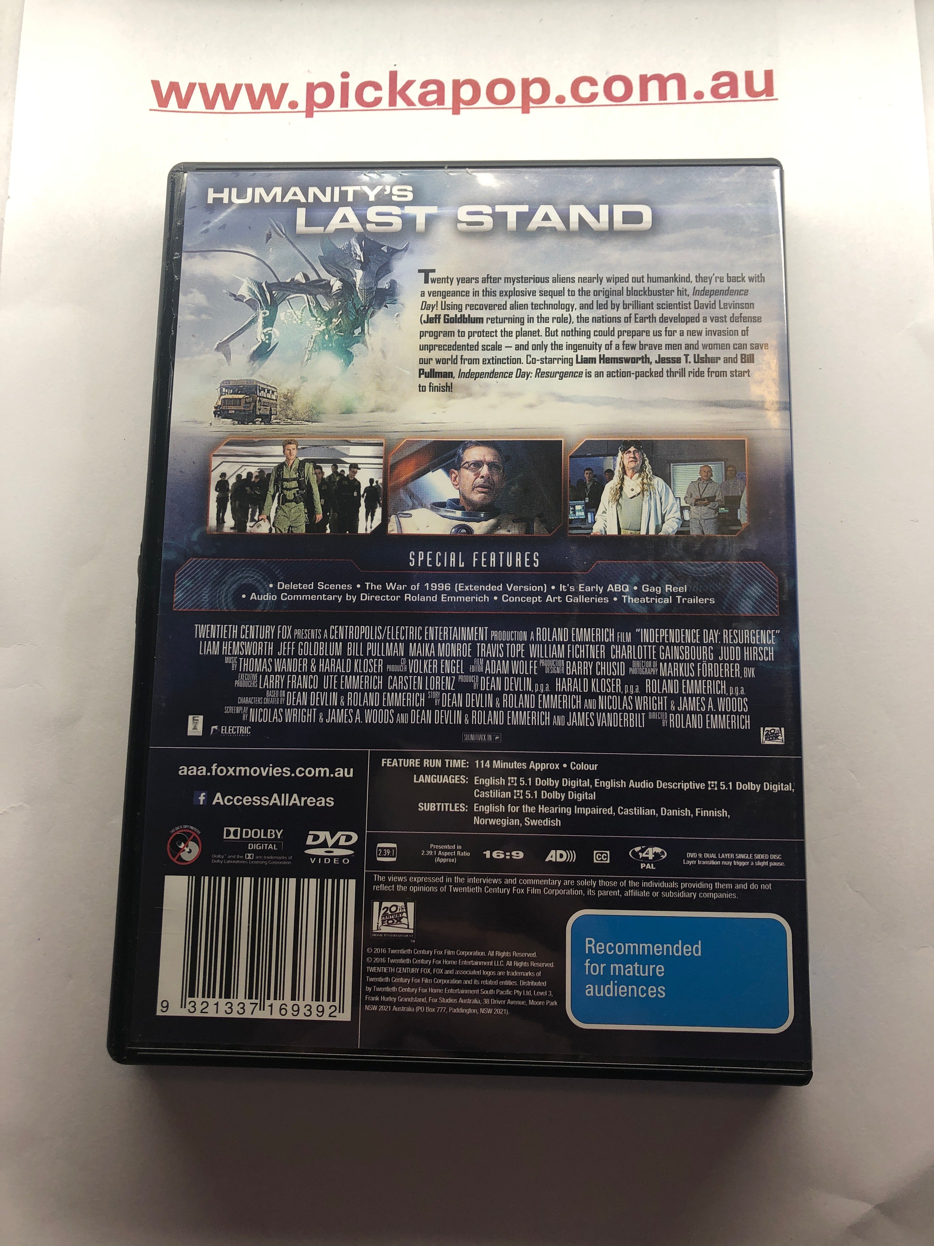 INDEPENDENCE DAY RESURGENE - (PAL Region 4) DVD Cleaned and Tested