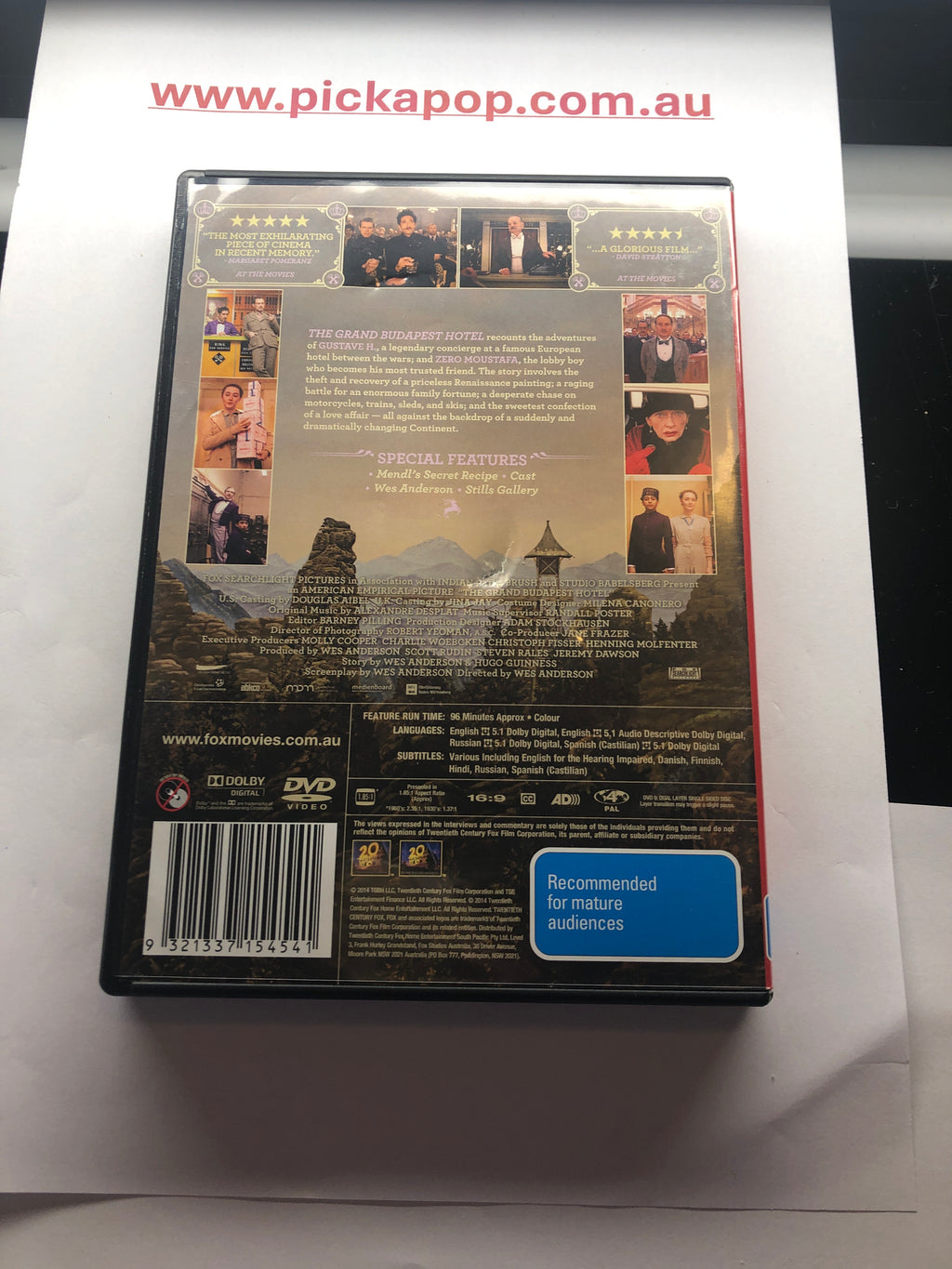 THE GRAND BUDAPEST HOTEL - (PAL Region 4) DVD Cleaned and Tested