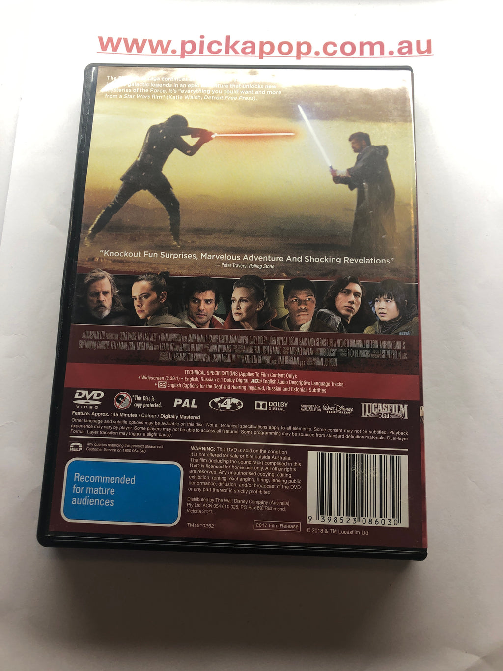 STAR WARS THE LAST JEDI - (PAL Region 4) DVD Cleaned and Tested