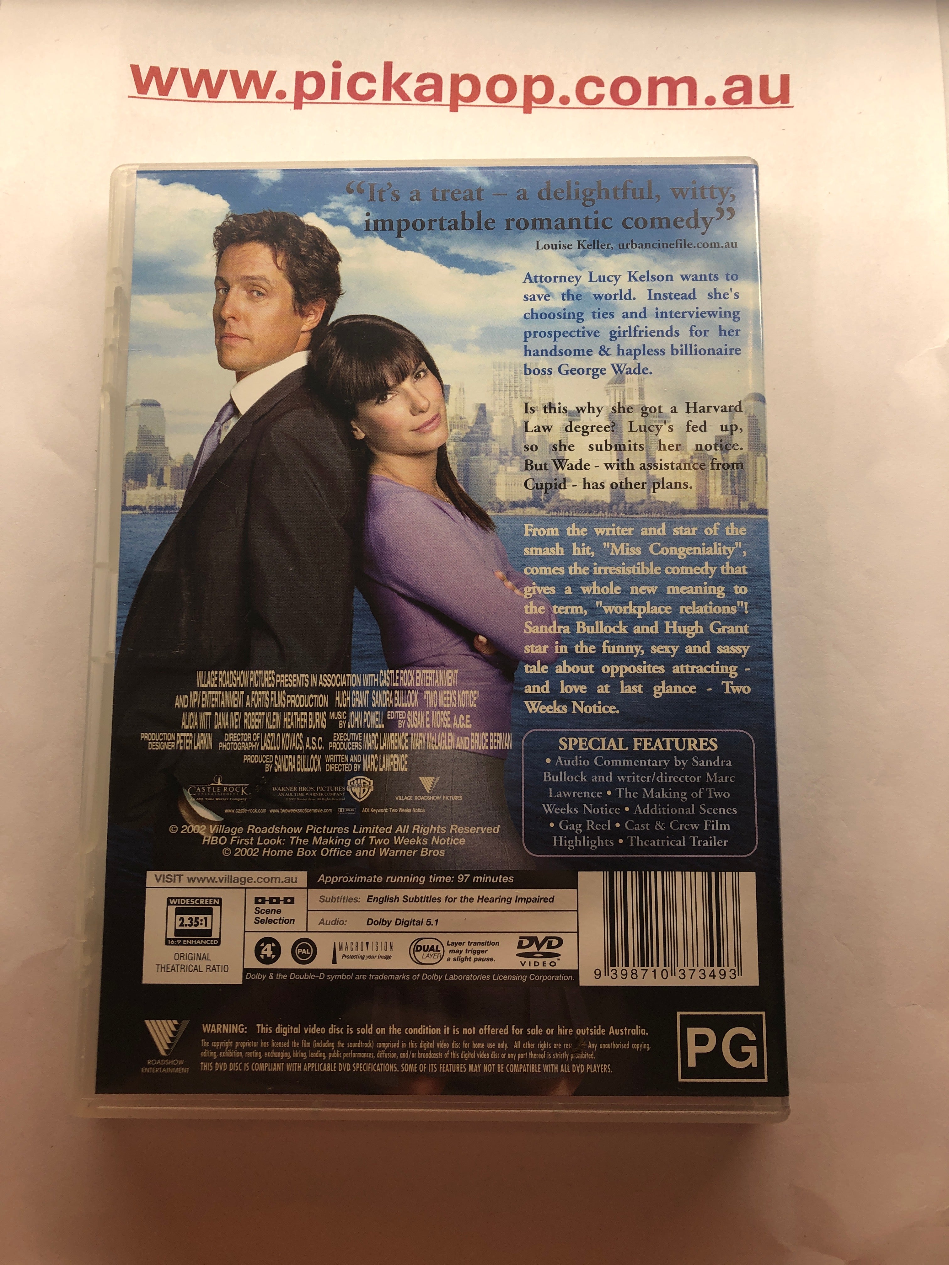 TWO WEEKS NOTICE - (PAL Region 4) DVD Cleaned and Tested
