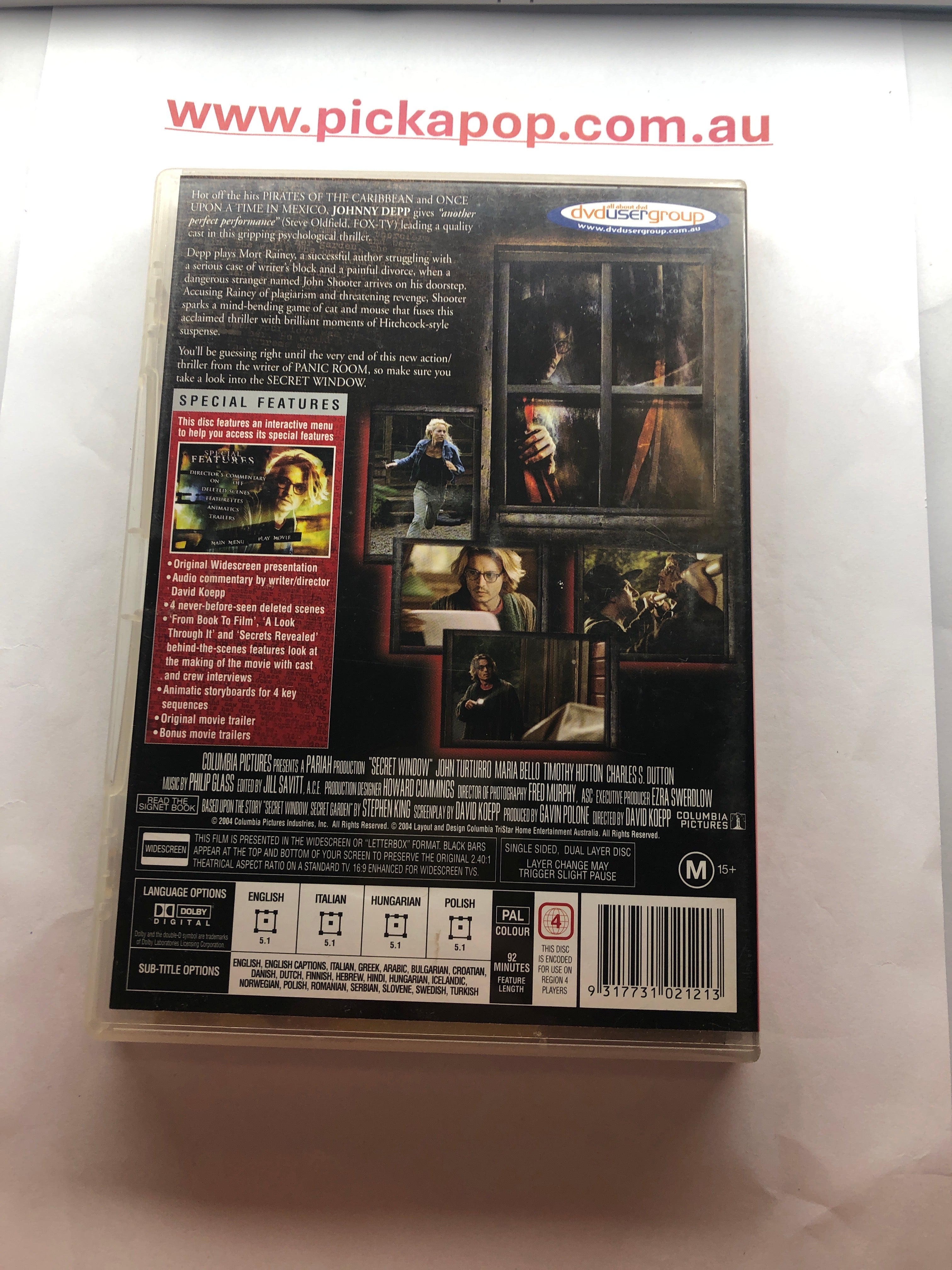 SECRET WINDOW COLLECTORS EDITION - (PAL Region 4) DVD Cleaned and Tested