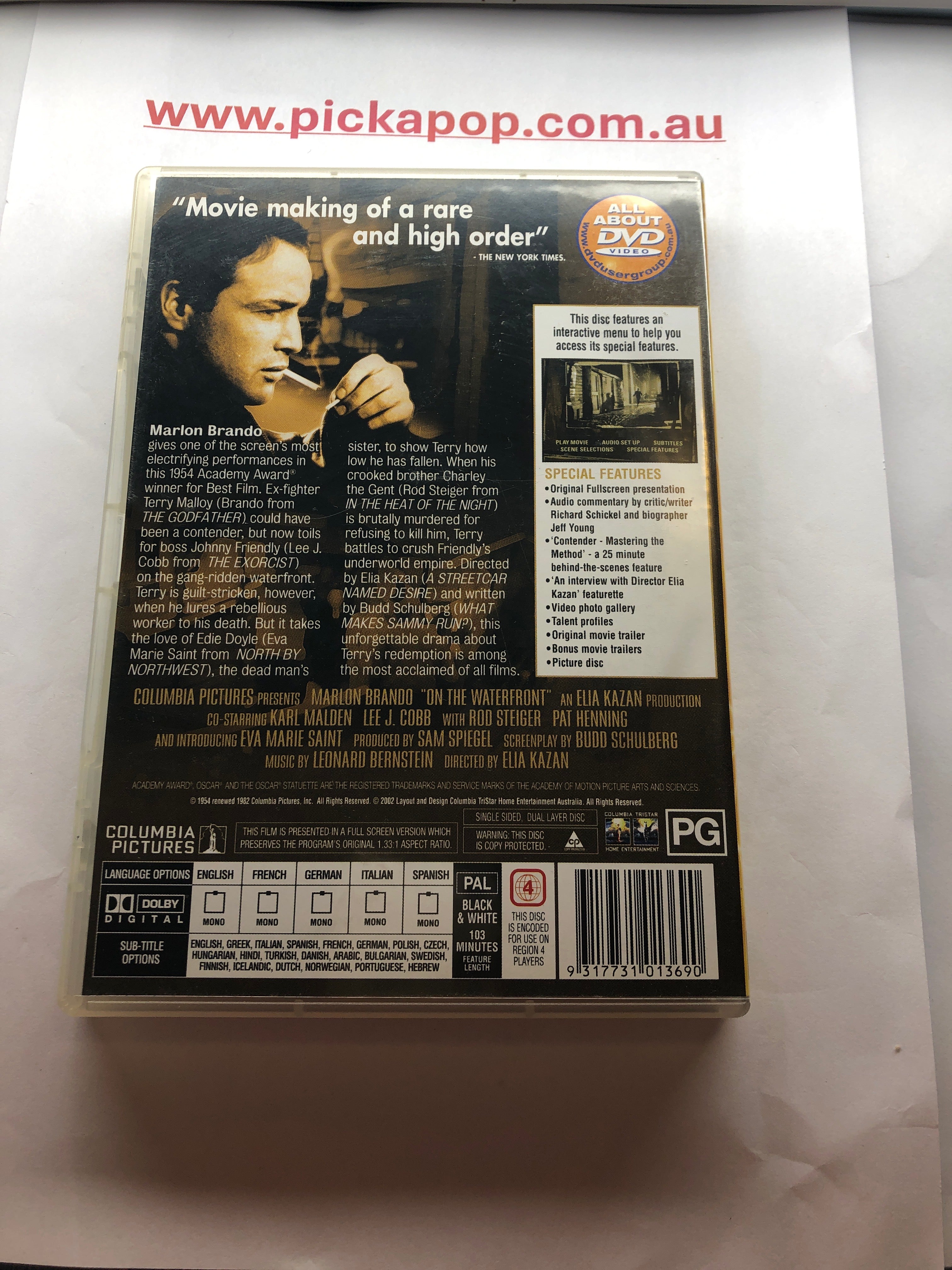 ON THE WATERFRONT - (PAL Region 4) DVD Cleaned and Tested