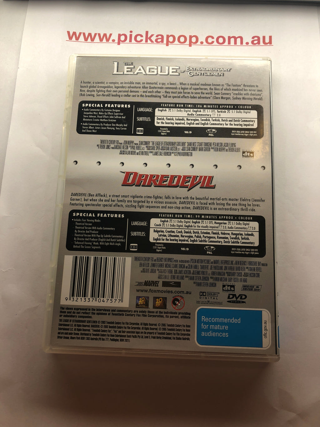 THE LEAGUE OF EXTRAORDINARY GENTLEMAN,DAREDEVIL THE ESSENTIAL COLLECTION - (PAL Region 4) DVD Cleaned and Tested