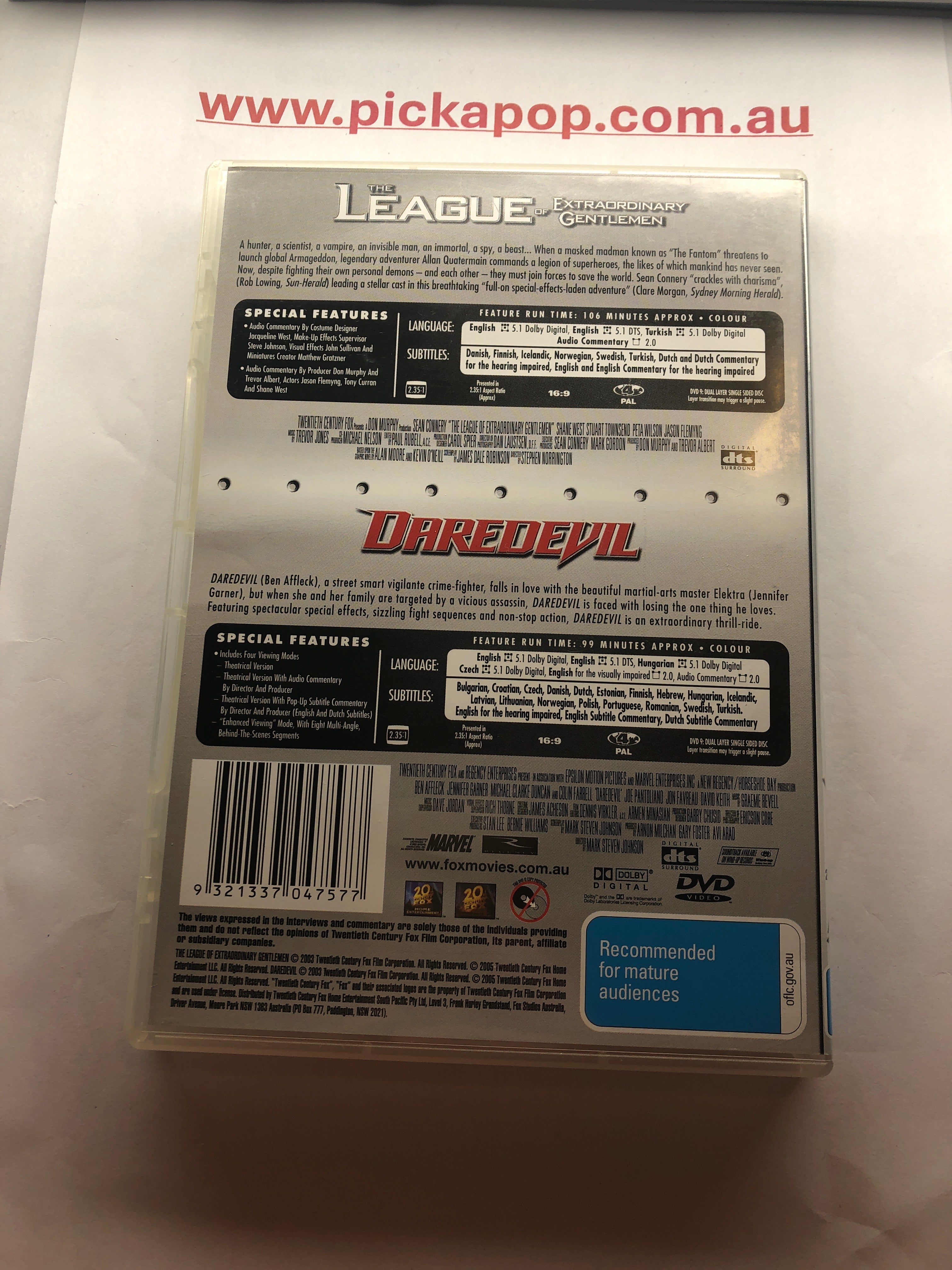 THE LEAGUE OF EXTRAORDINARY GENTLEMAN,DAREDEVIL THE ESSENTIAL COLLECTION - (PAL Region 4) DVD Cleaned and Tested