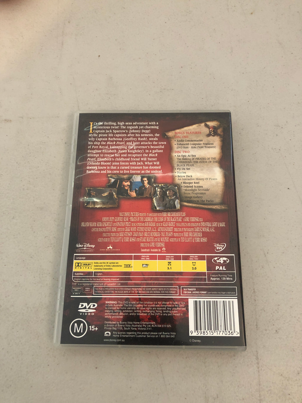 PIRATES OF THE CARIBBEAN THE CURSE OF THE BLACK PEARL - PAL Region 4 - DVD Cleaned and Tested