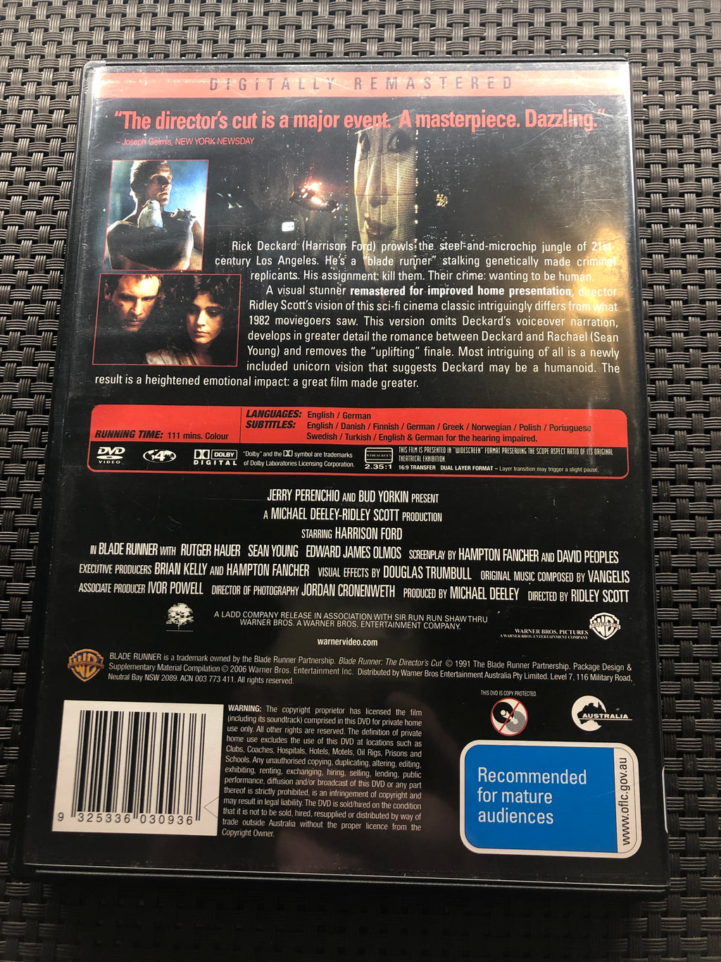 BLADE RUNNER THE DIRECTOR'S CUT  - (PAL Region 4) DVD Cleaned and Tested