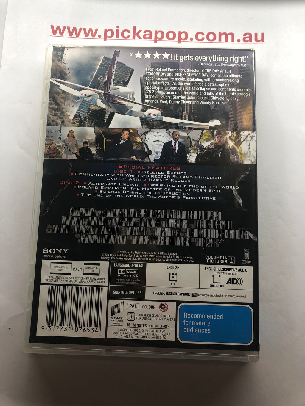 2012 TWO DISC SPECIAL EDITION - (PAL Region 4) DVD Cleaned and Tested