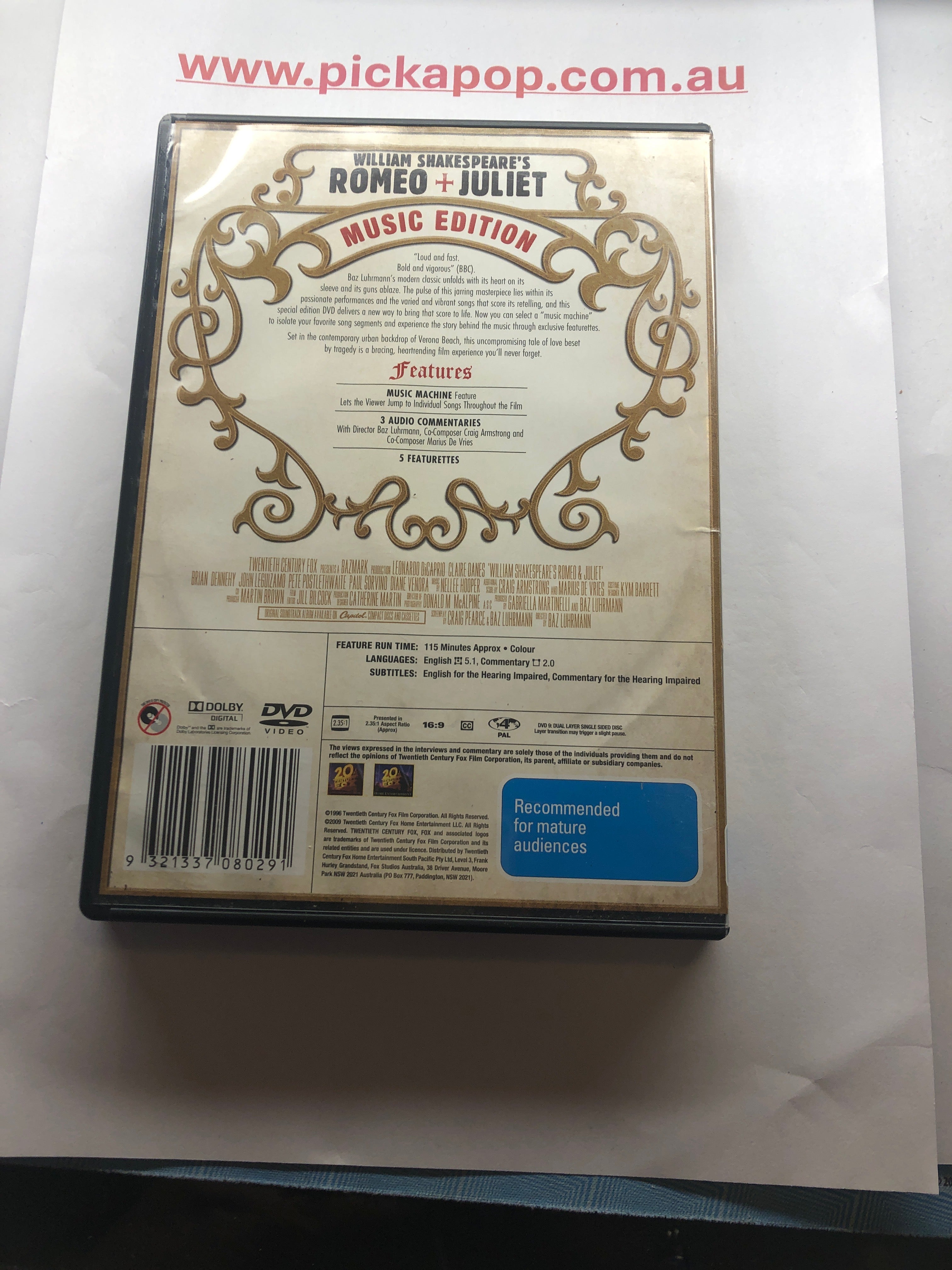 ROMEO AND JULIET - (PAL Region 4) DVD Cleaned and Tested