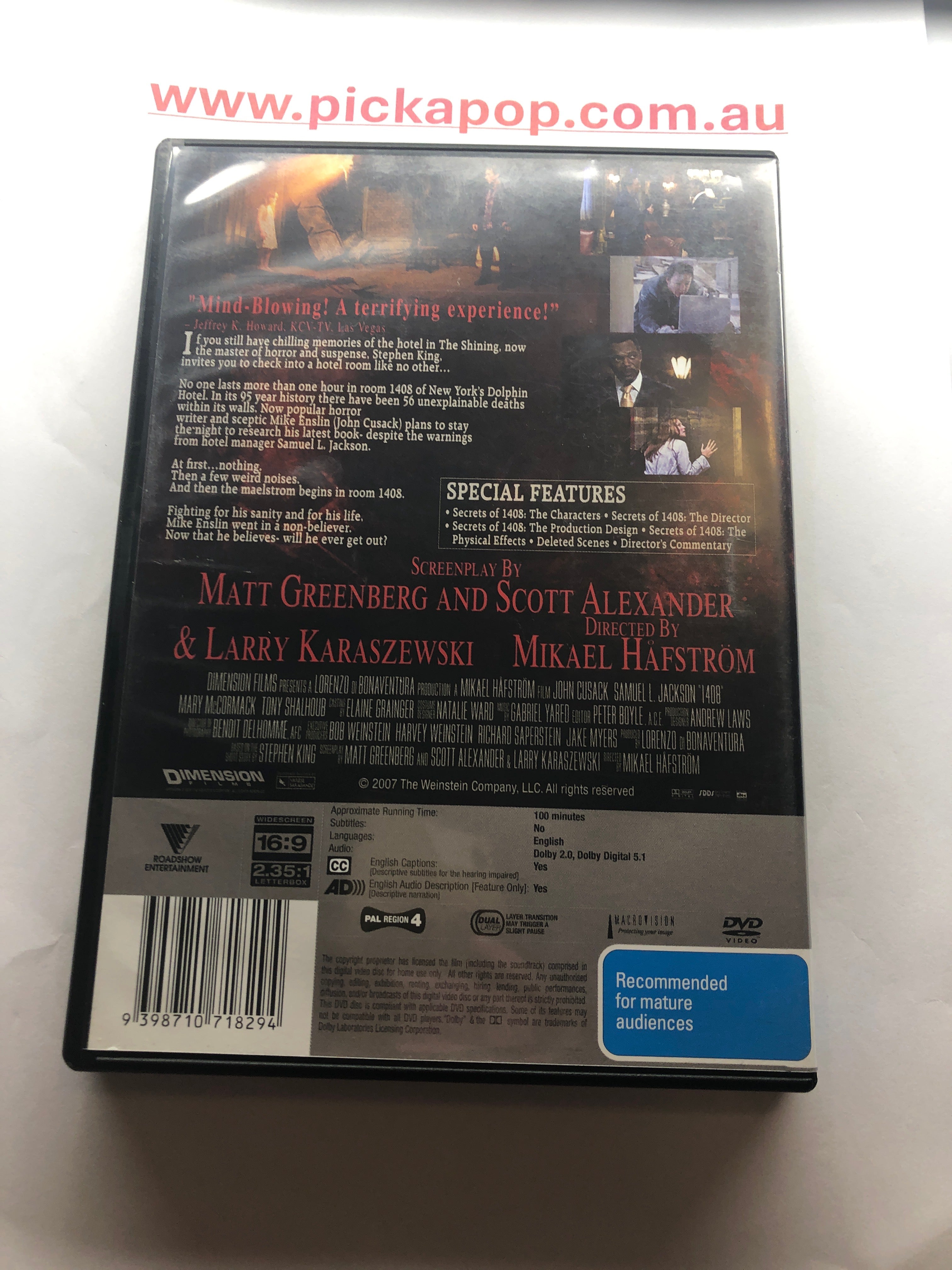 1408 BASED ON THE TERRIFYING STORY BY STEPHEN KING - (PAL Region 4) DVD Cleaned and Tested