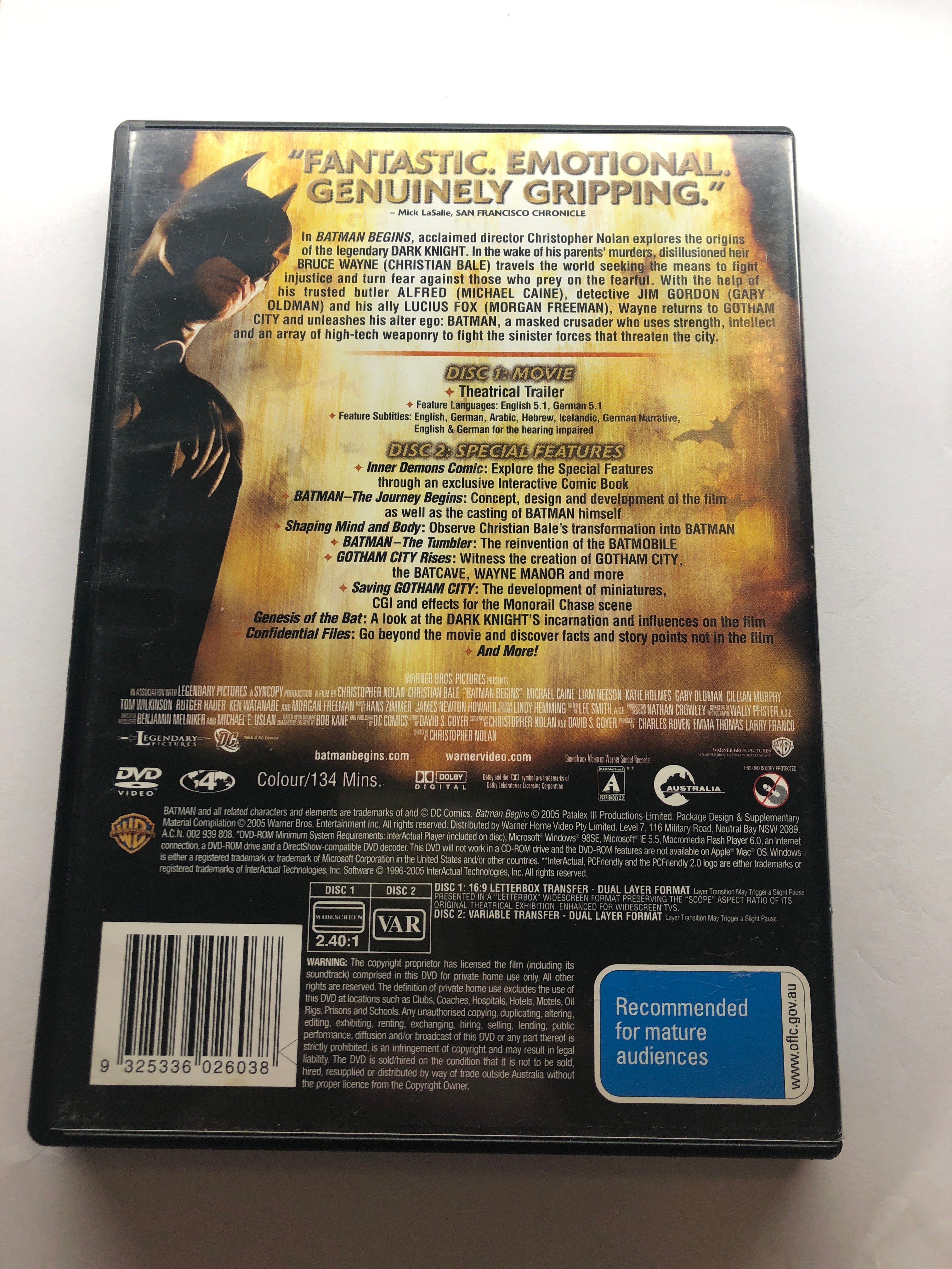 BATMAN BEGINS - (PAL Region 4) DVD Cleaned and Tested